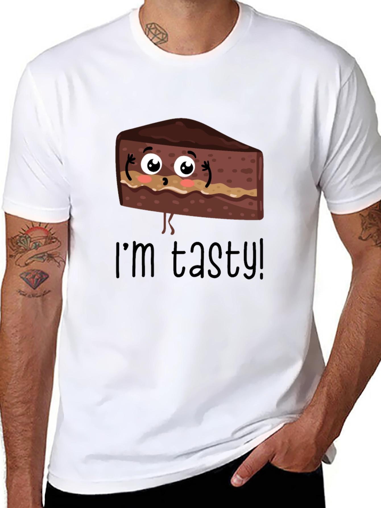 Black Tasty Cartoon Cake Graphic T-Shirt view 8