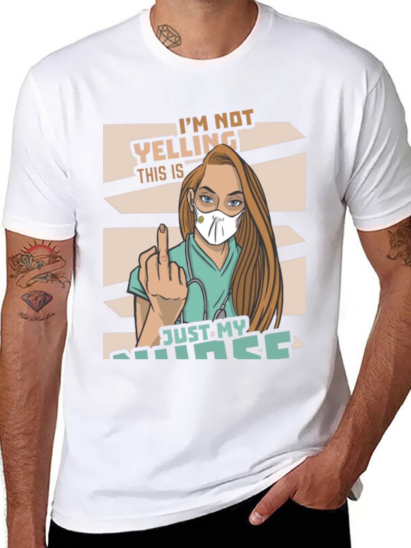 Black I'm Not Yelling Nurse Graphic T-Shirt view 8