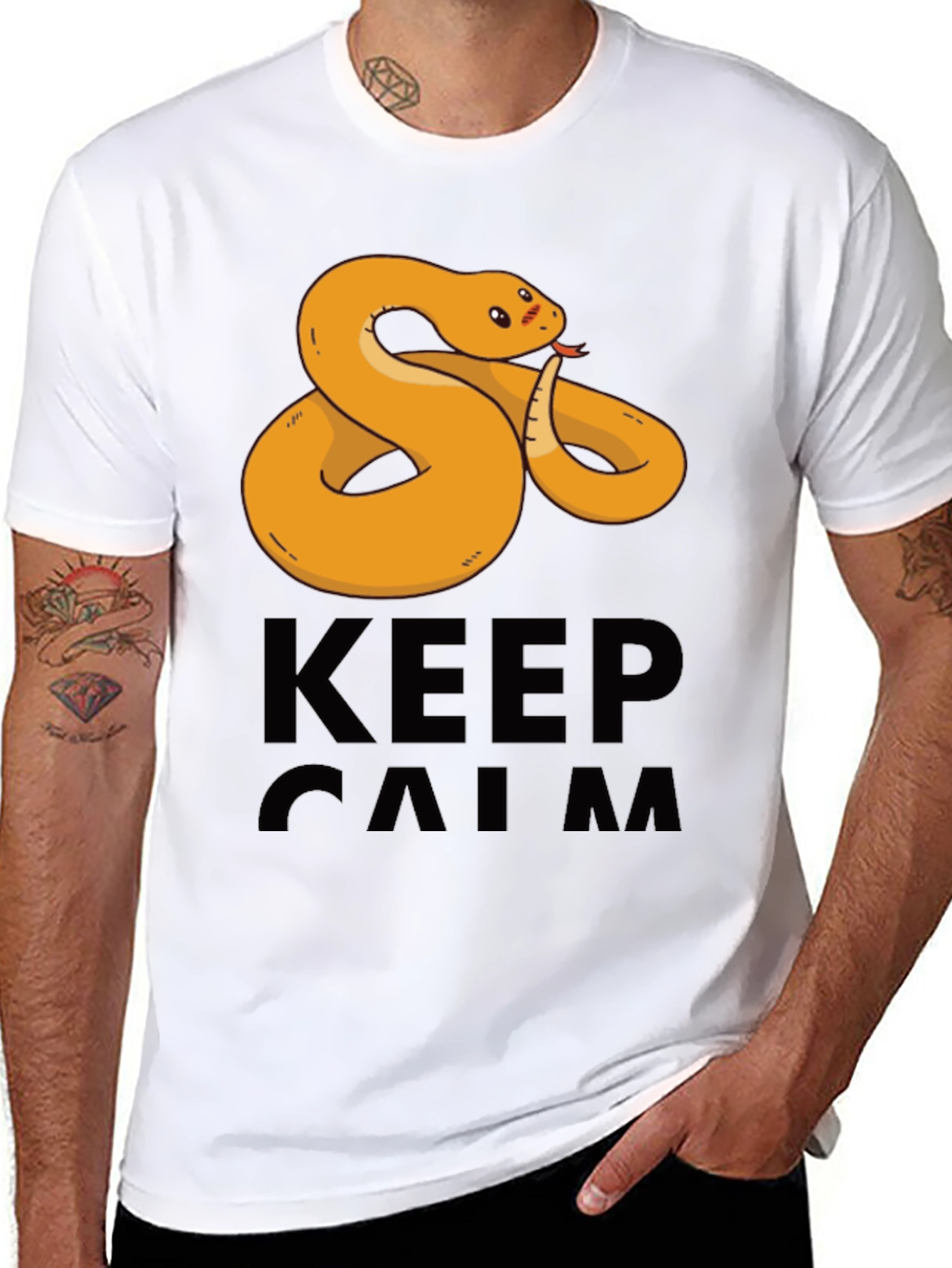 Black Funny Snake Keep Calm Men's T-Shirt view 8