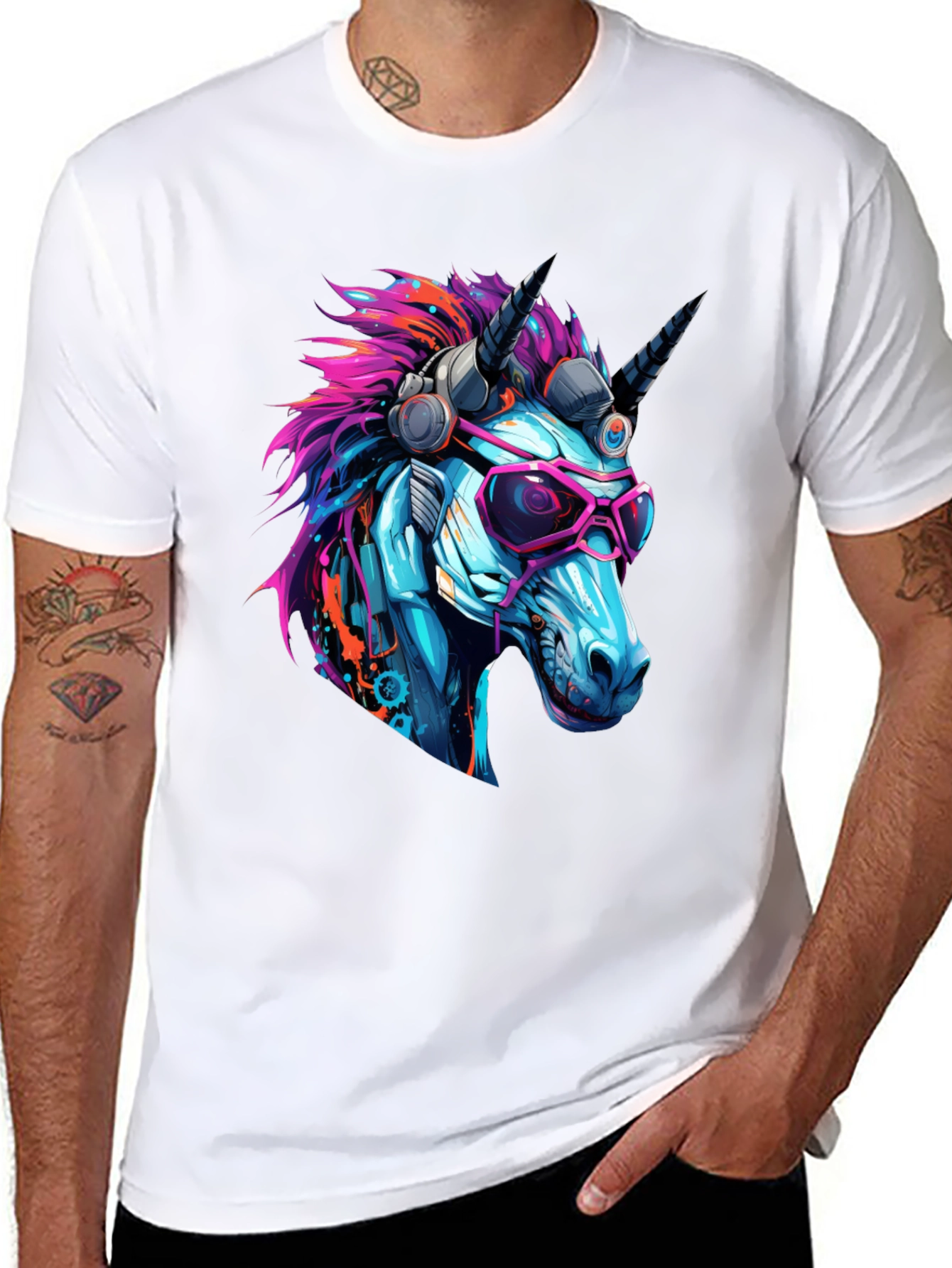 Black Cyberpunk Unicorn Graphic T-Shirt - Cool, Edgy Design view 8