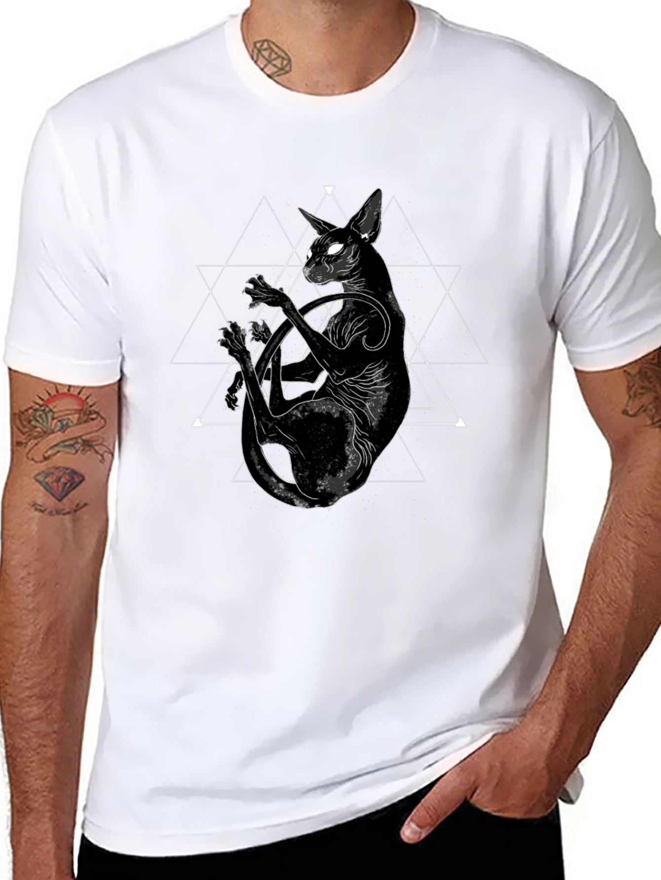 Black Mystic Cat Graphic Tee - Black Cotton Blend view 8
