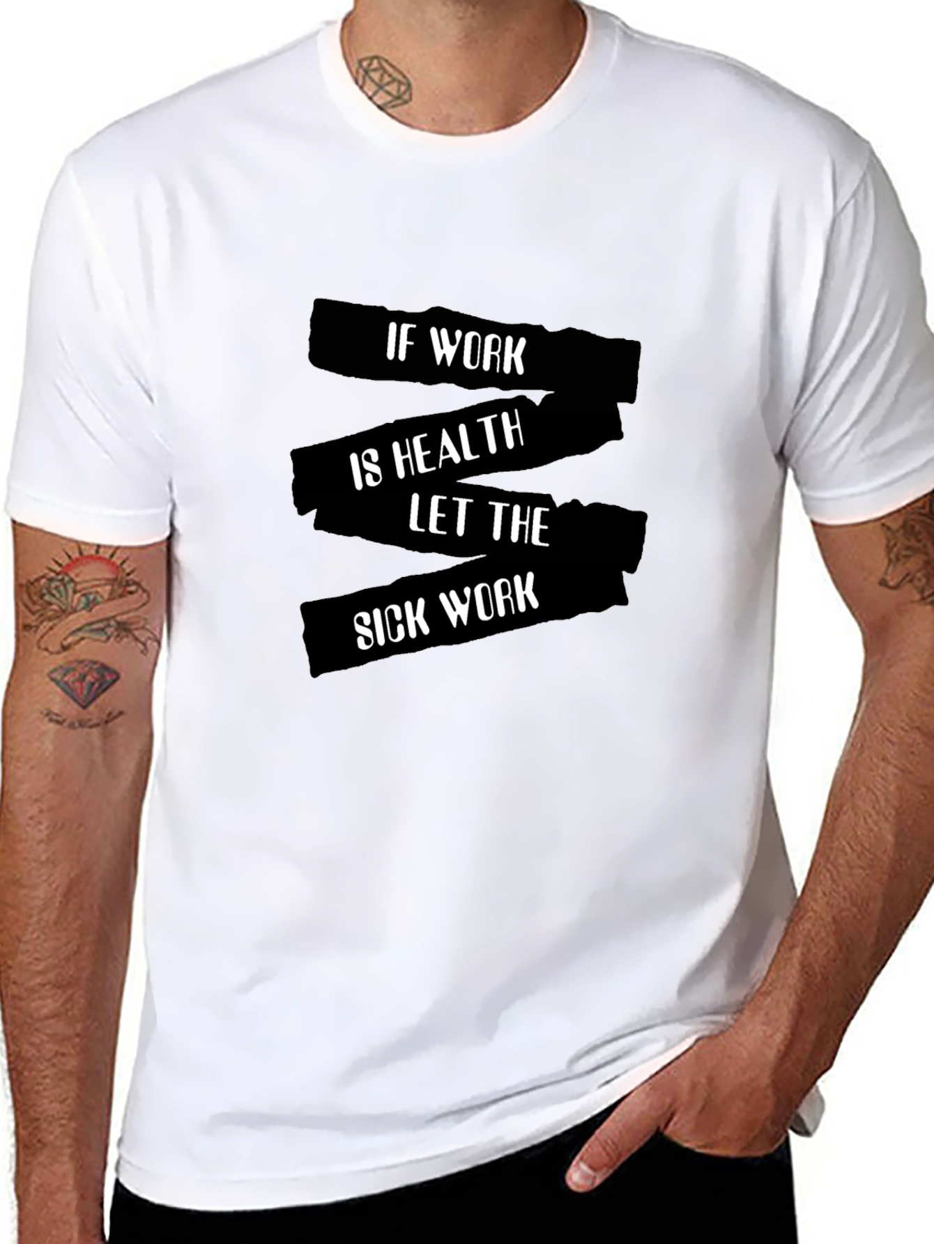 Black Funny "Sick Work" Graphic Tee - Black Cotton T-Shirt view 8