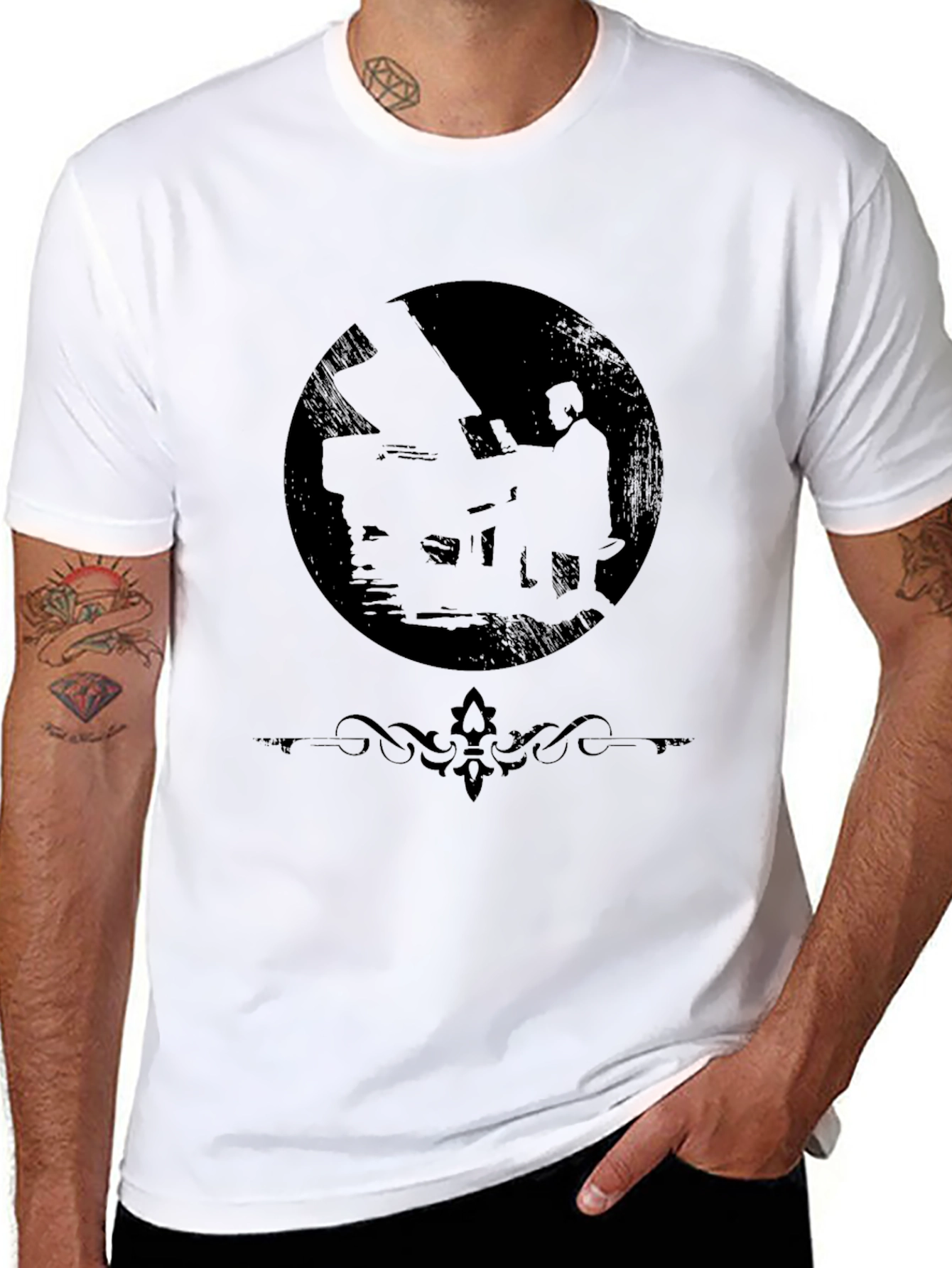 Black Silhouette Pianist Black T-Shirt view 8