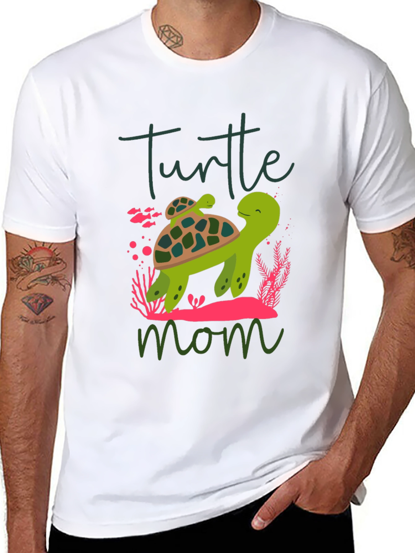 Black Turtle Mom Graphic T-Shirt, Cute Animal Tee view 8