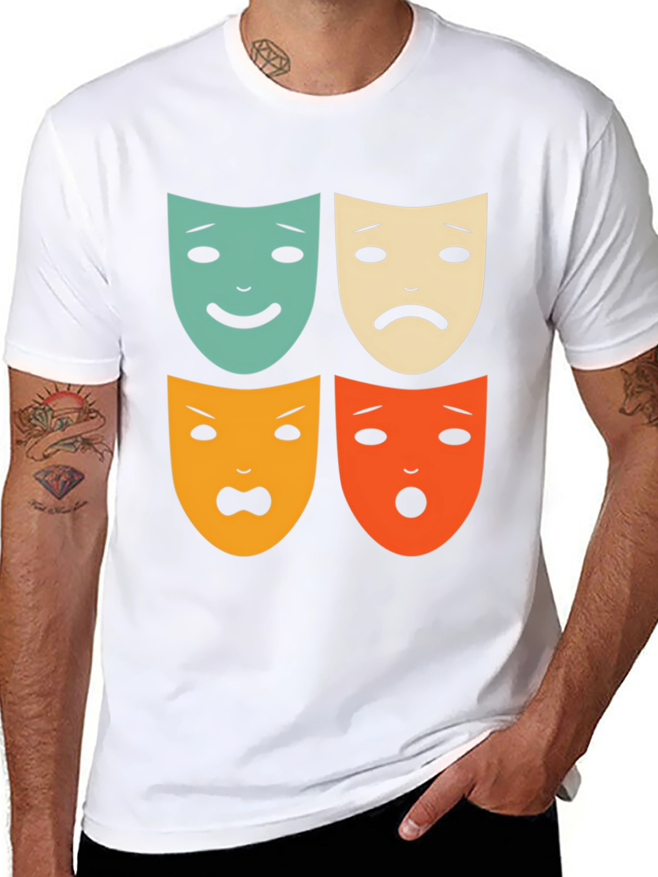 Black Drama Masks Graphic Tee - Unisex Soft Cotton T-Shirt view 8