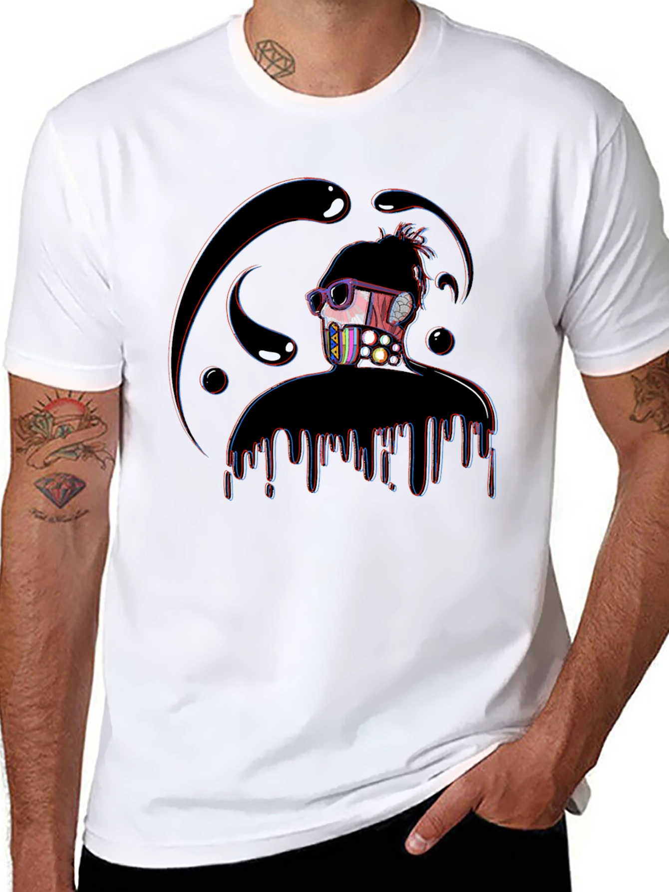 Black Abstract Dripping Figure Graphic T-Shirt view 8