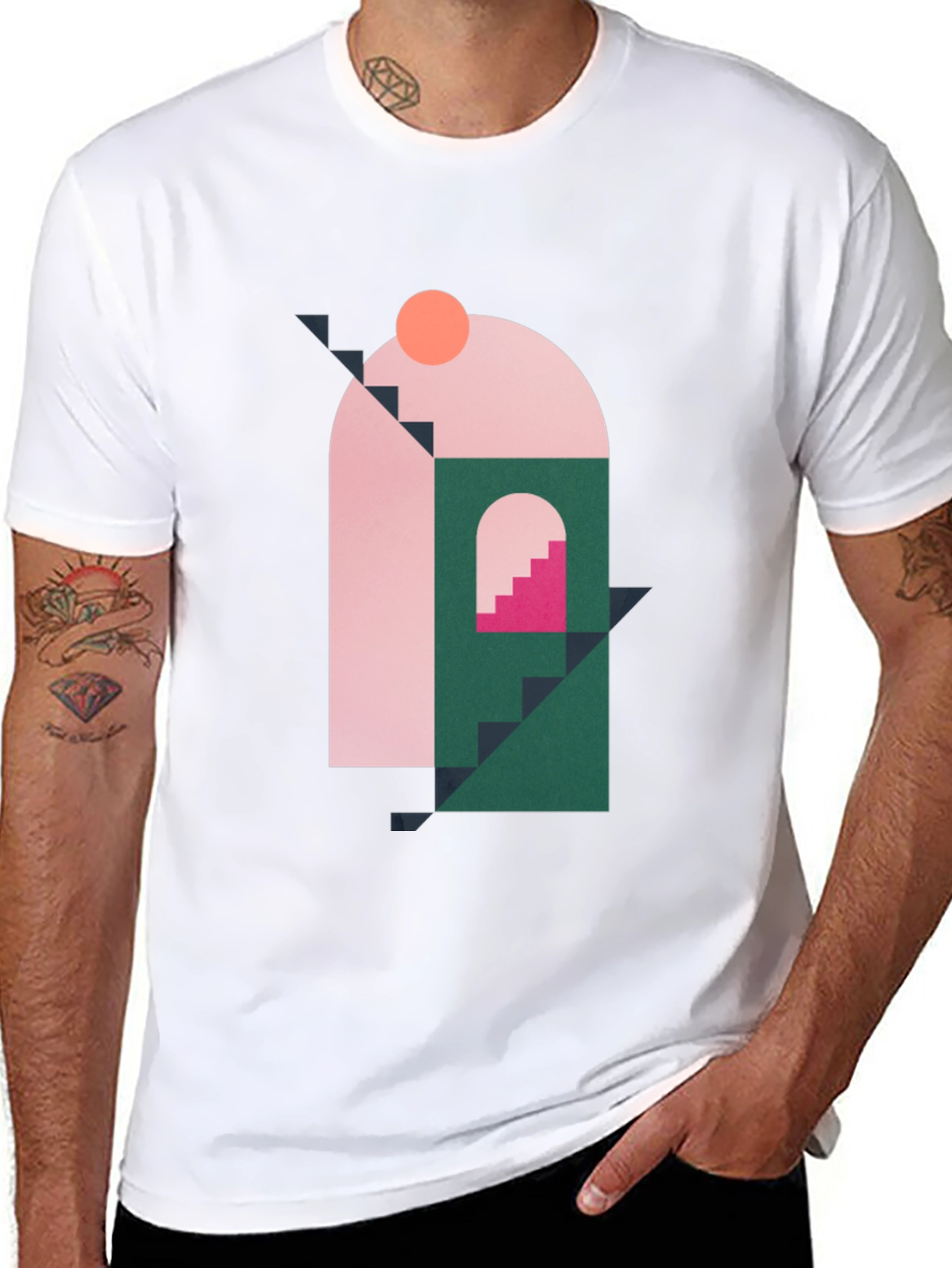 Black Geometric Shape Graphic Black T-Shirt view 8