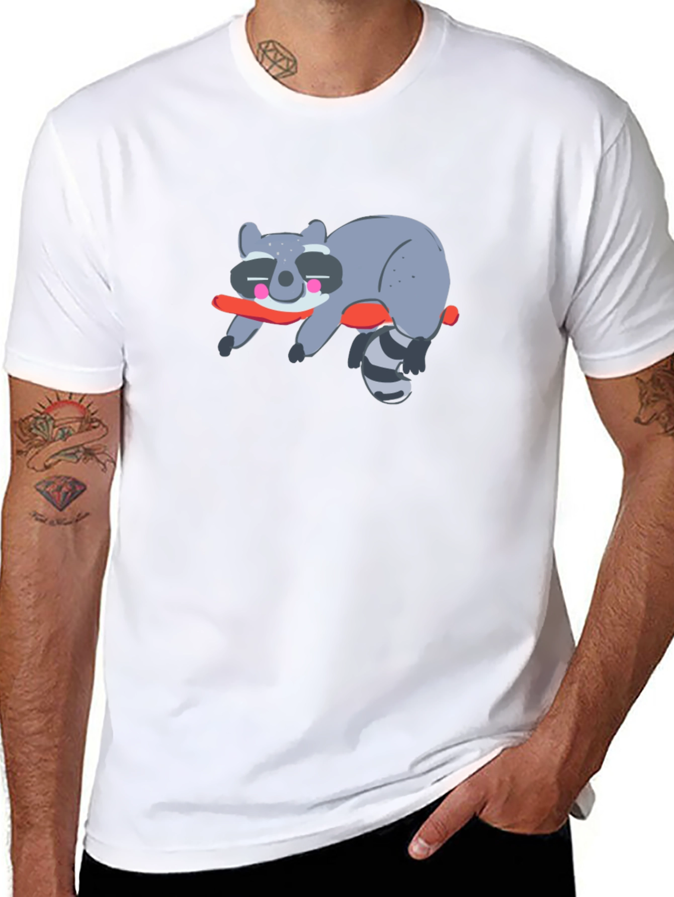 Black Lazy Raccoon Graphic T-Shirt - Unisex Black Tee view 8