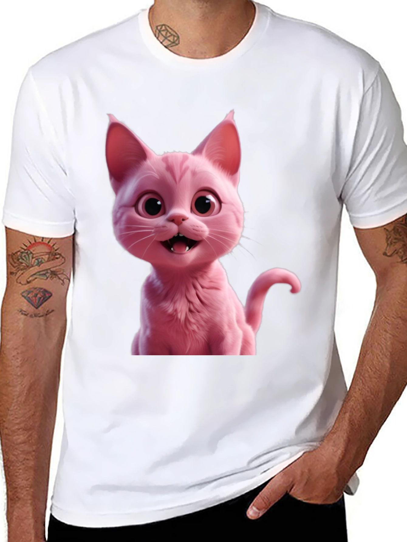 Black Pink Cat Graphic Tee - Black Unisex T-Shirt view 8