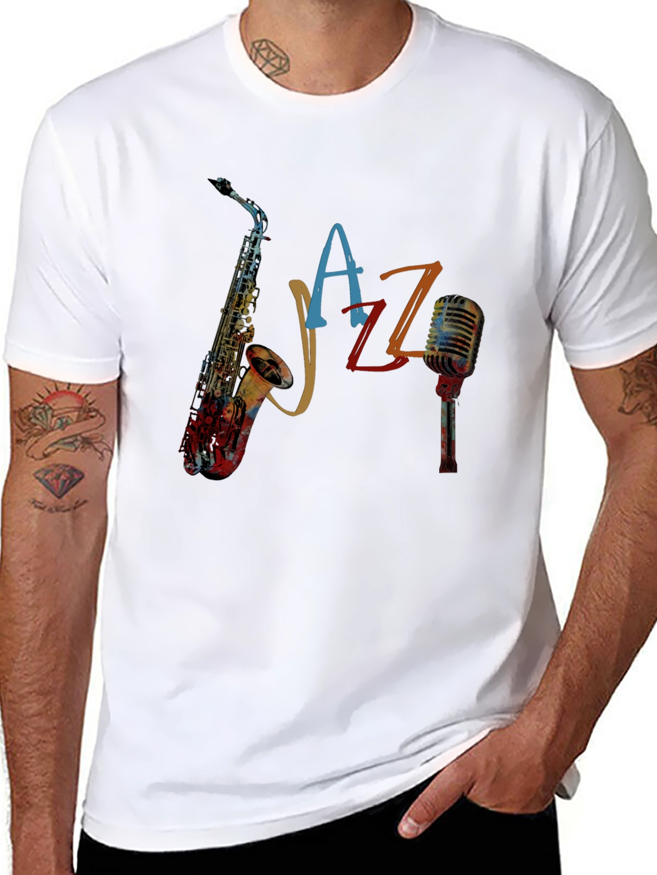 Black Jazz Saxophone Graphic Tee - Cool Music Lover Shirt view 8