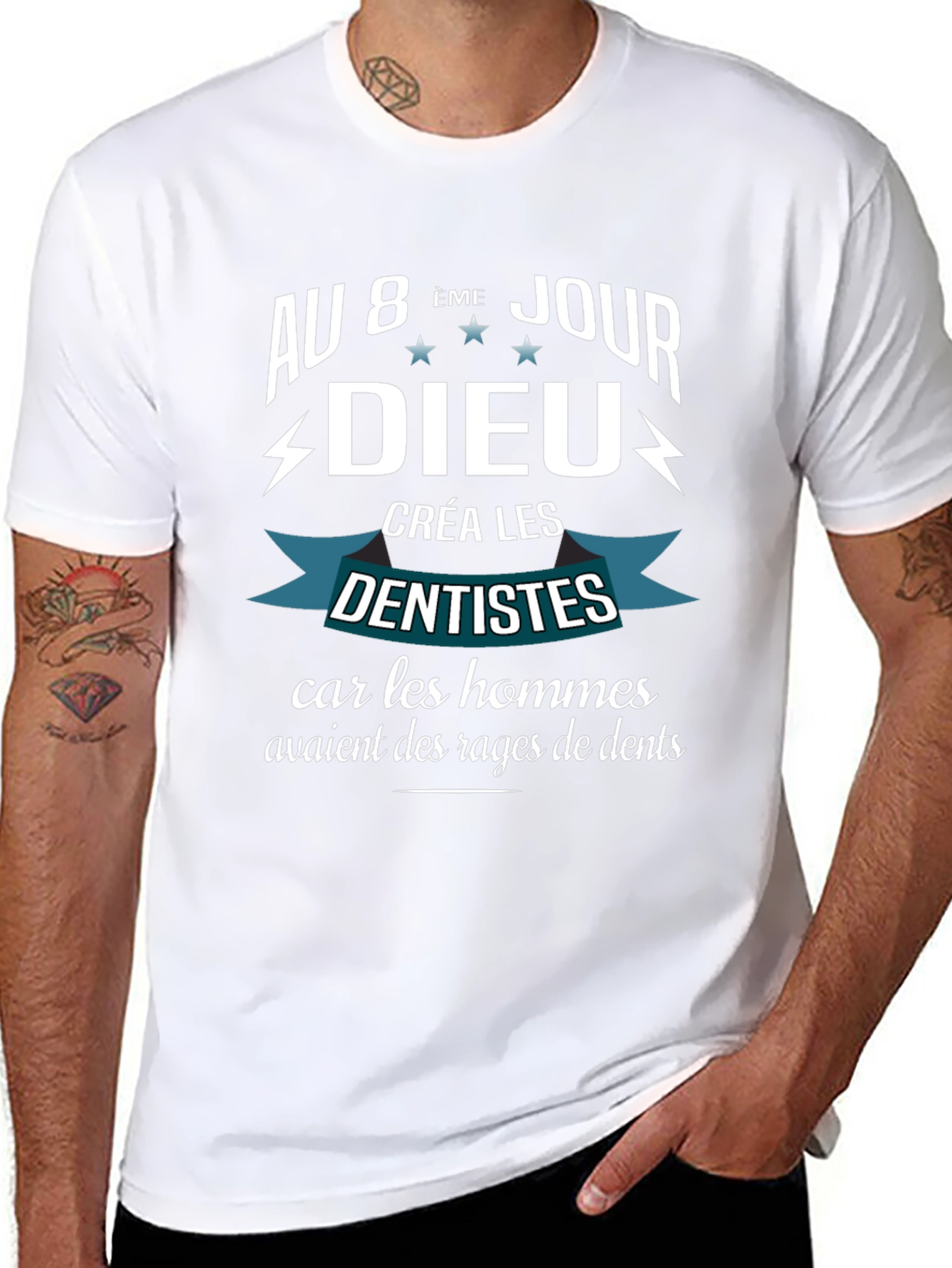 Black Au 8eme Jour Dieu Dentists T-Shirt view 8
