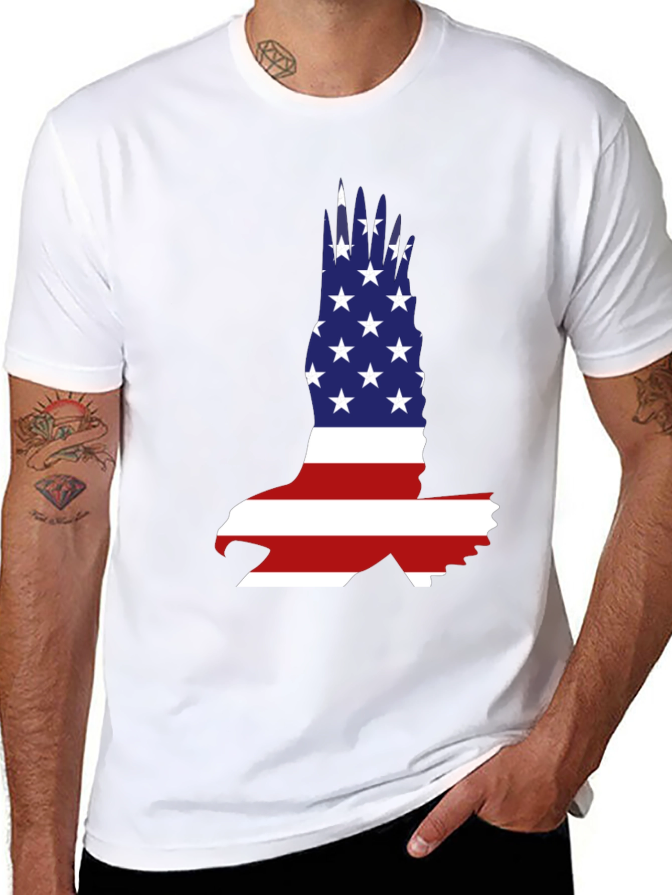 Black American Flag Eagle Graphic T-Shirt view 8