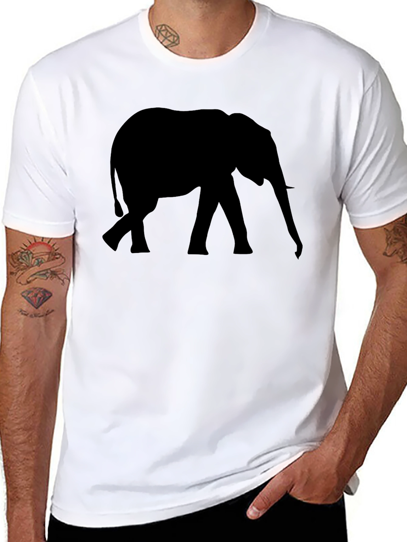 Black Elephant Silhouette Black T-Shirt view 8