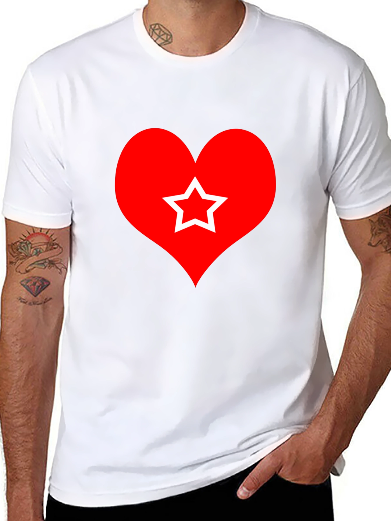 Black Heart Star Graphic Tee - Black Cotton T-Shirt view 8