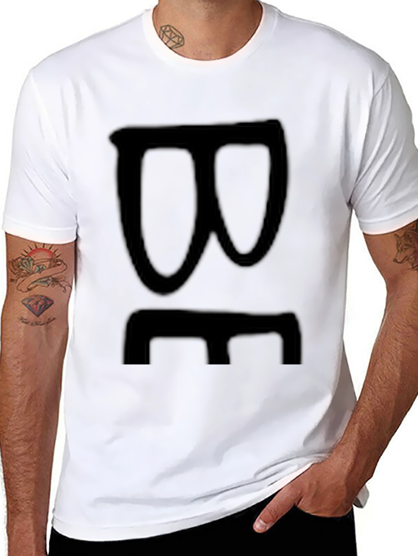 Black Black Graphic Tee with Abstract Face Design view 8