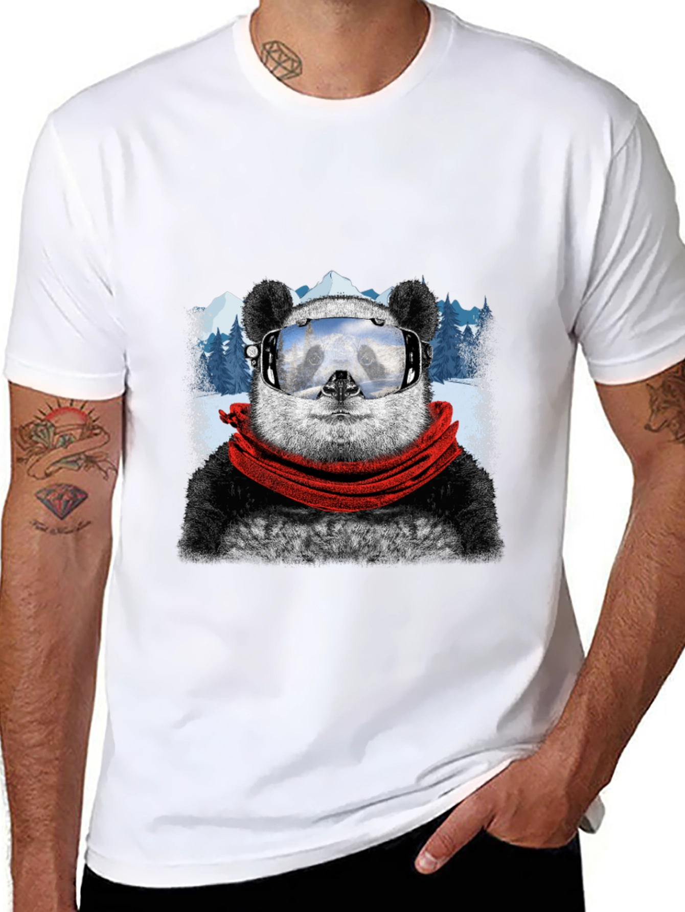 Black Panda Skiing T-Shirt - Cool Graphic Tee view 8