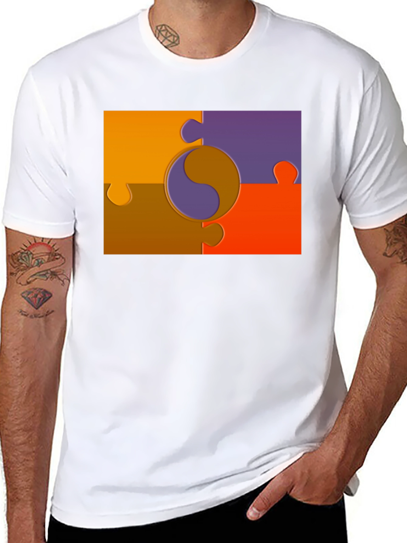 Black Yin Yang Puzzle Piece Graphic T-Shirt view 8