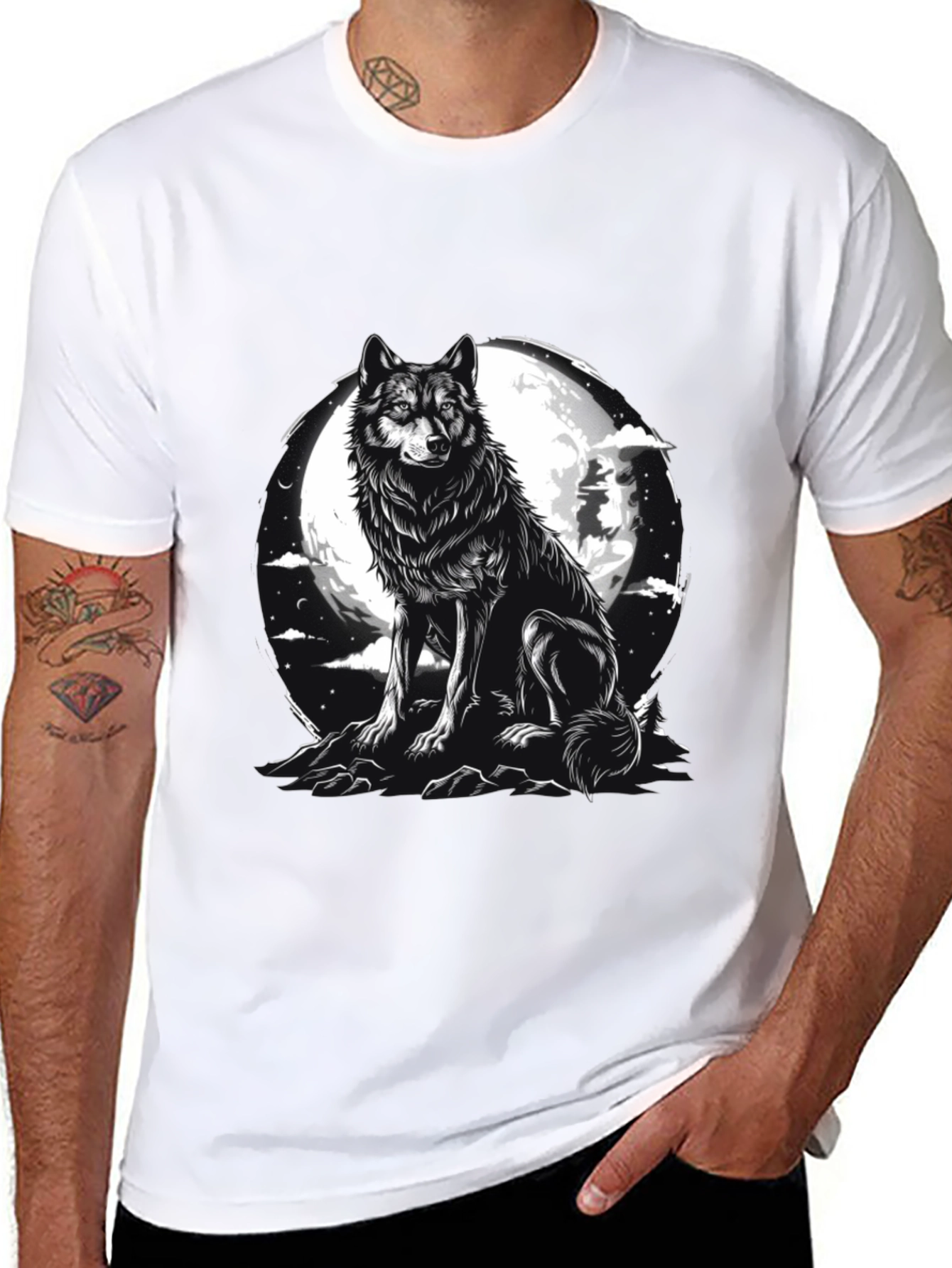Black Wolf Moon Graphic Tee - Black Cotton Blend view 8