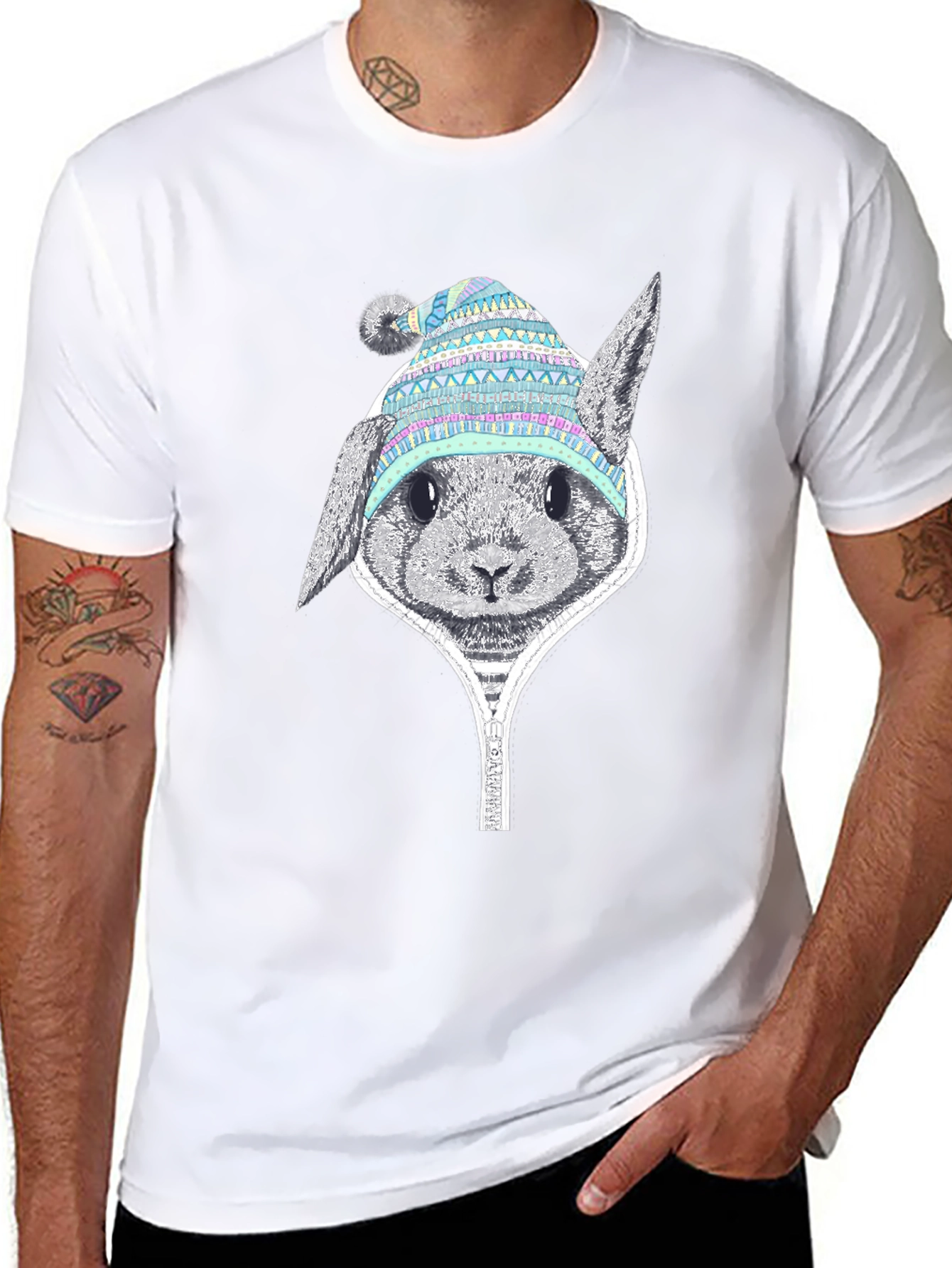 Rabbit Hat Graphic Tee - Soft Cotton Casual Wear - 8
