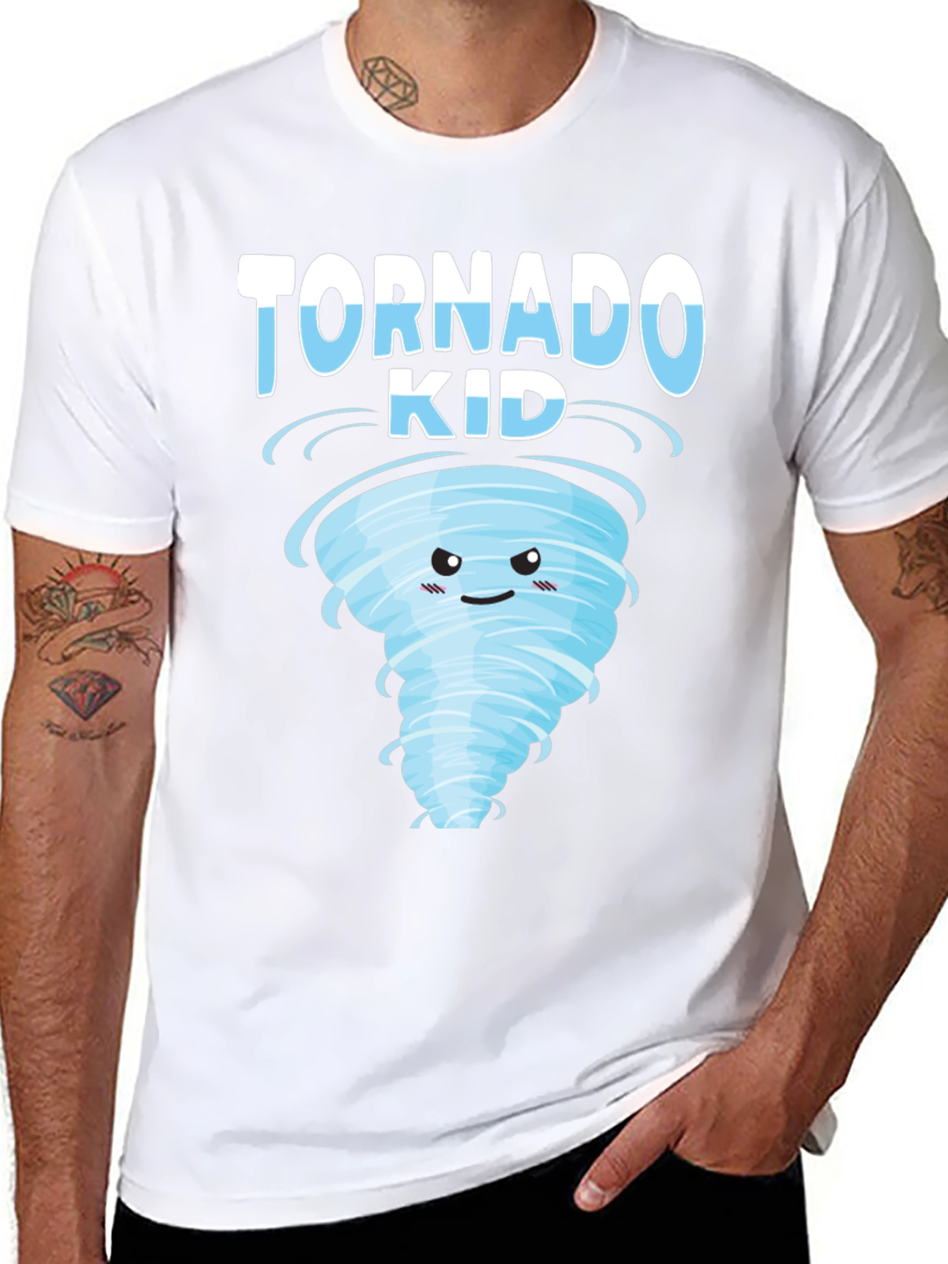 Black Tornado Kid Graphic T-Shirt - Weather Cartoon Tee view 8