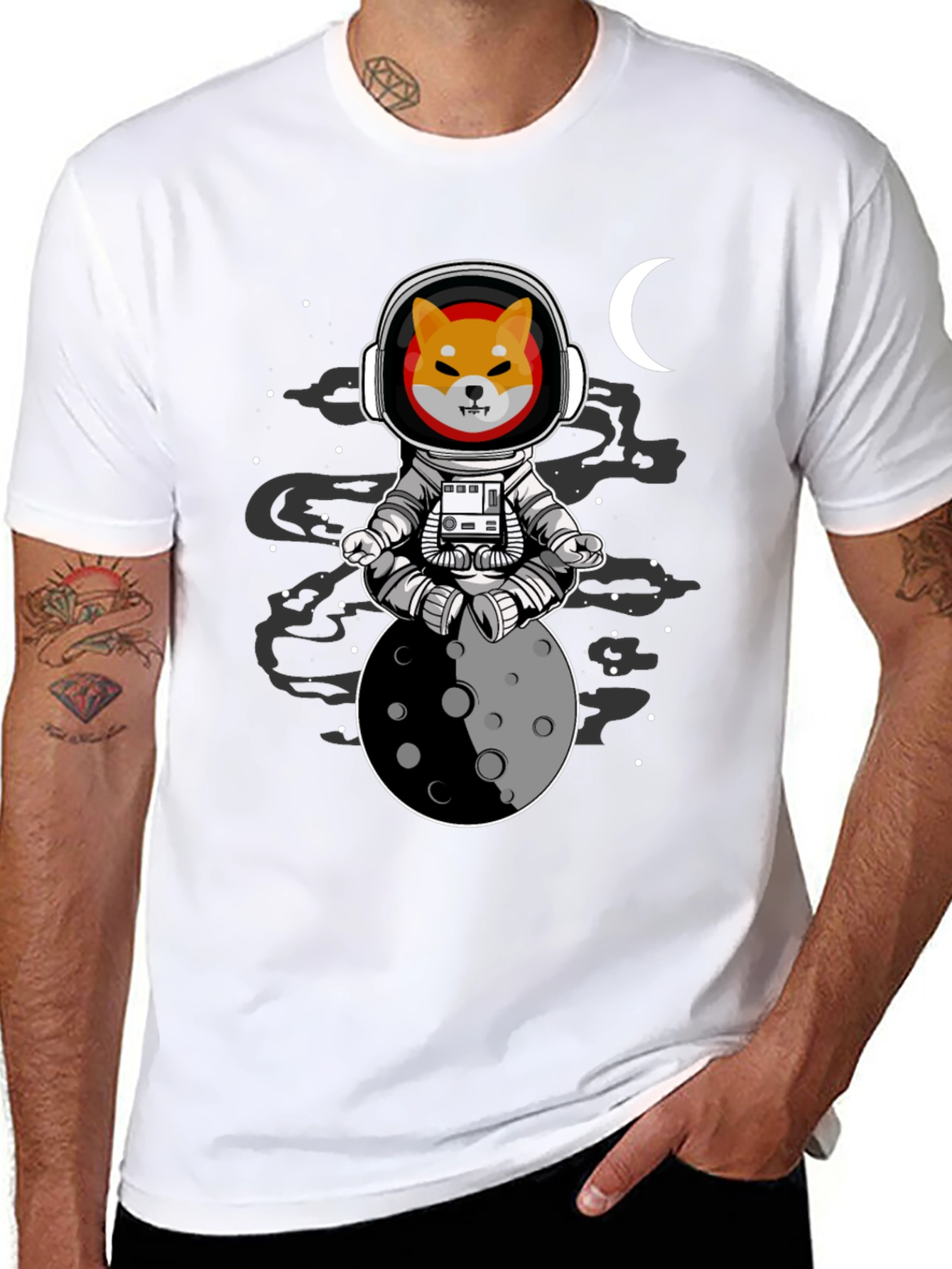Black Shiba Inu Astronaut T-Shirt - Moon Meditation view 8