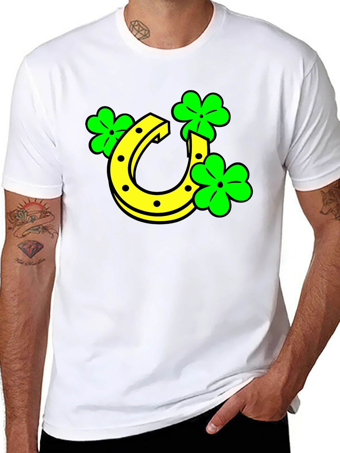 Black Lucky Horseshoe & Clover Black T-Shirt view 8