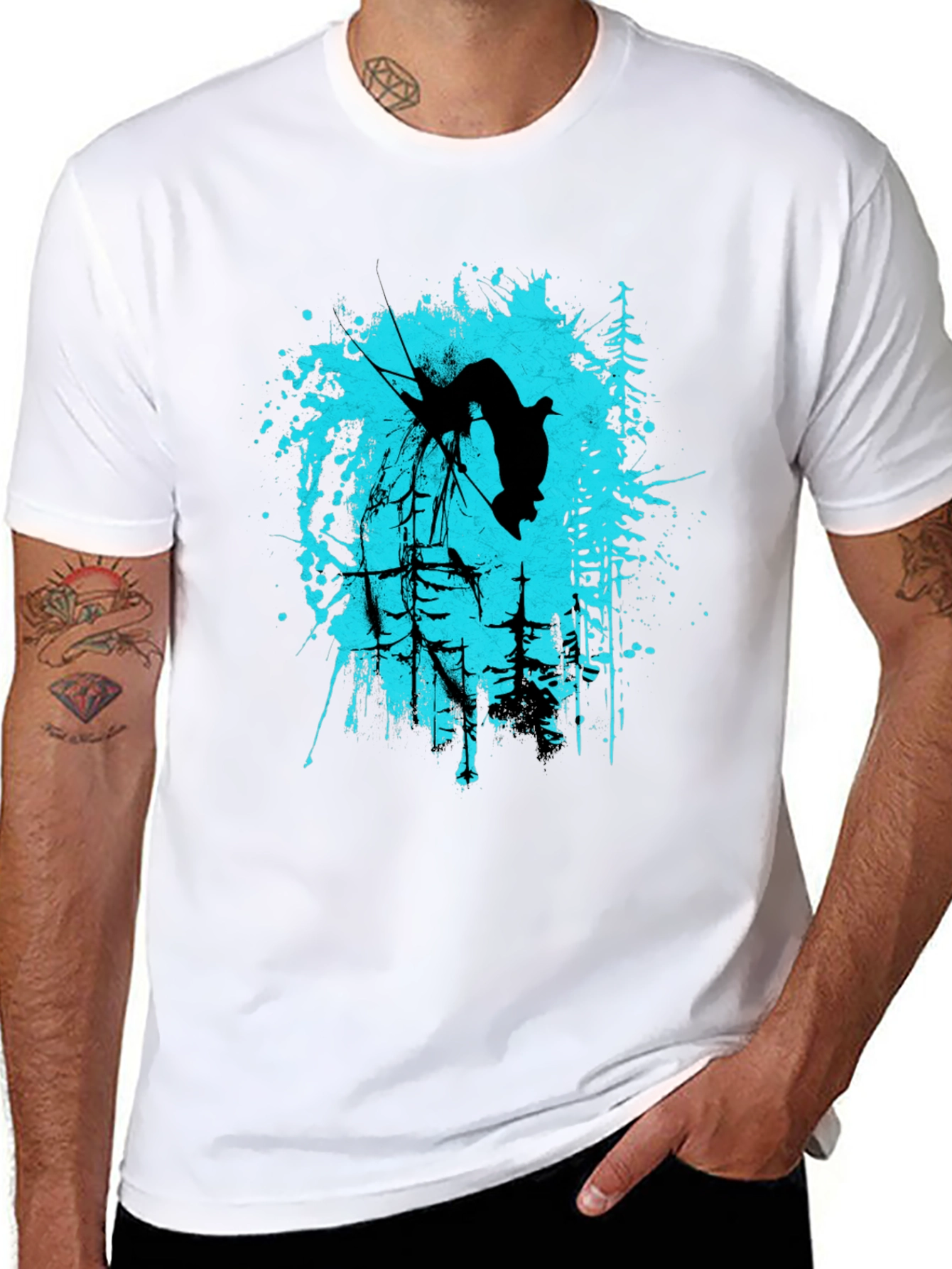 Black Black T-Shirt with Skier Graphic Design view 8
