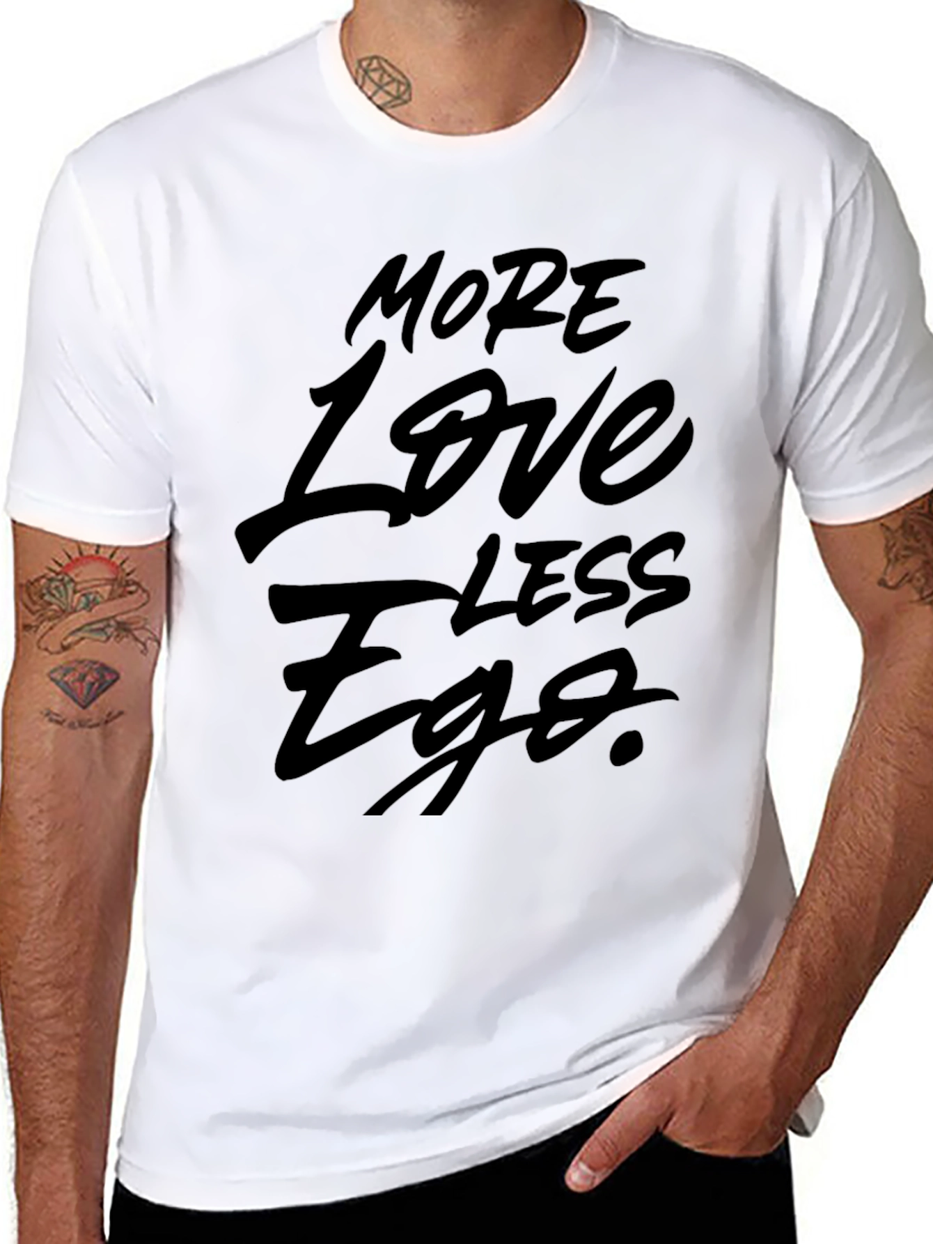 Black More Love Less Ego Black T-Shirt view 8
