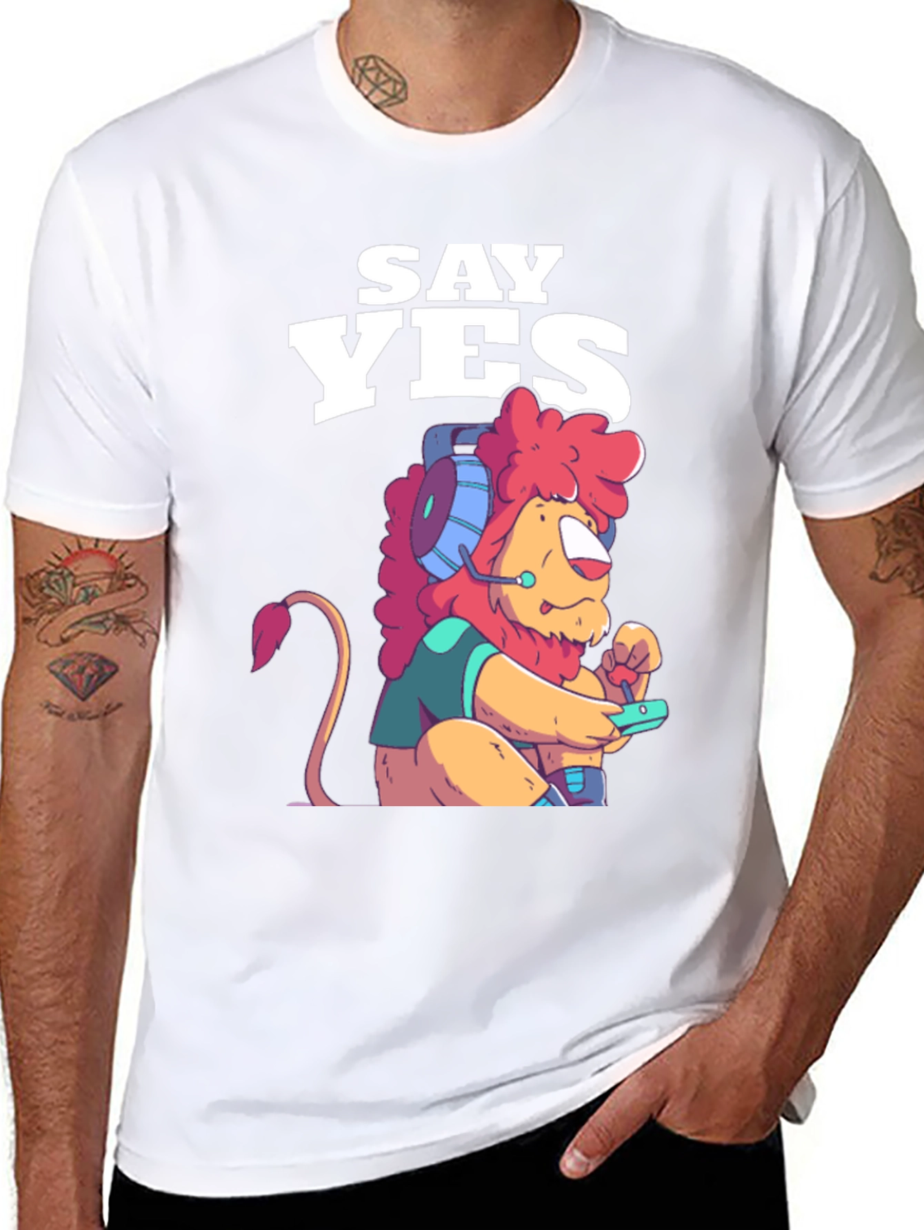 Black Say Yes Lion Gamer Graphic Tee - Black view 8