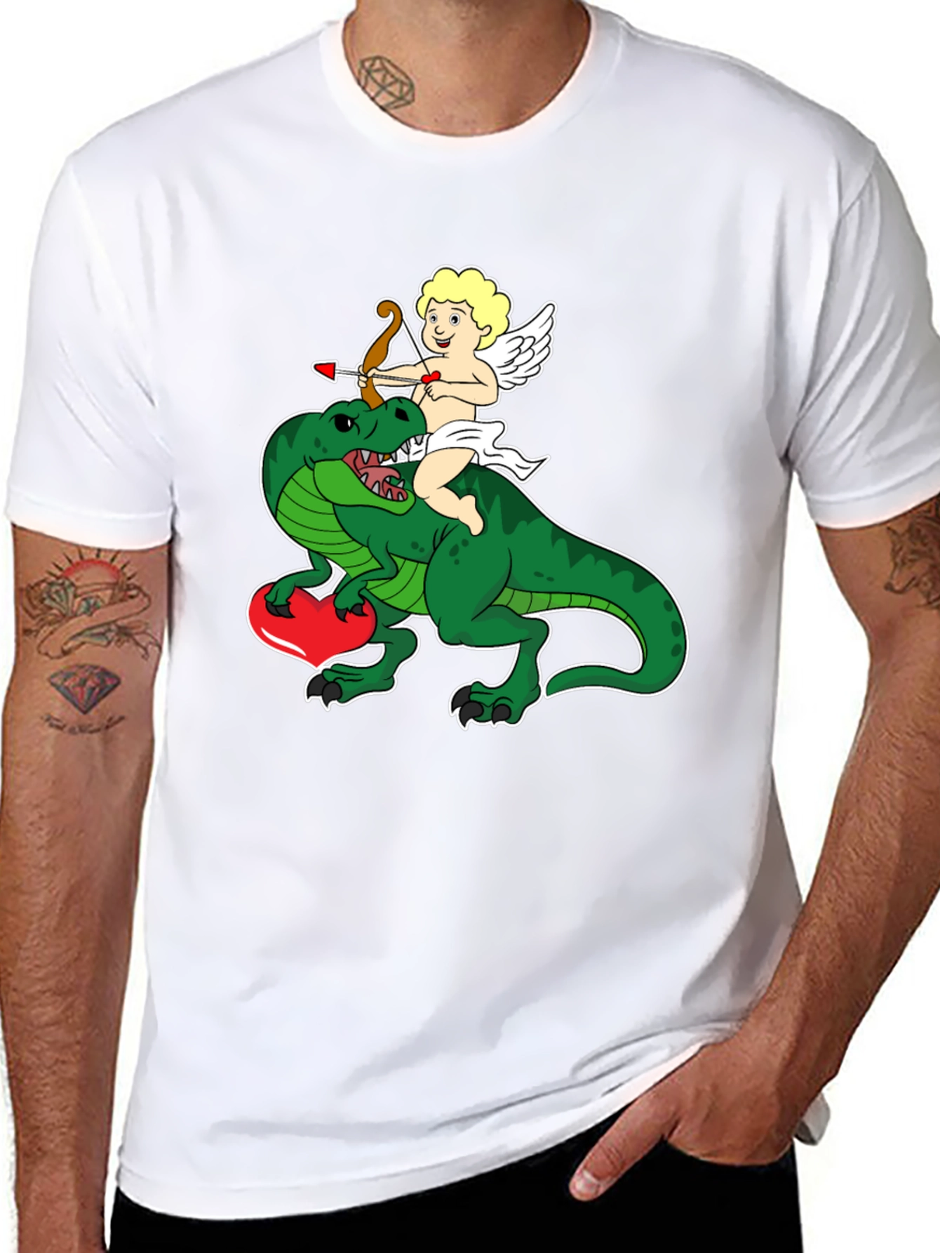 Black Cupid Riding Dinosaur T-Shirt - Valentine's Day Love Tee view 8