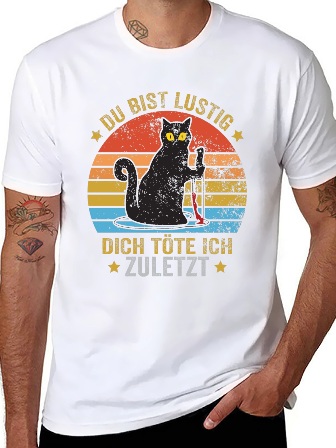 Black Du Bist Lustig Black Cat Graphic Tee view 8