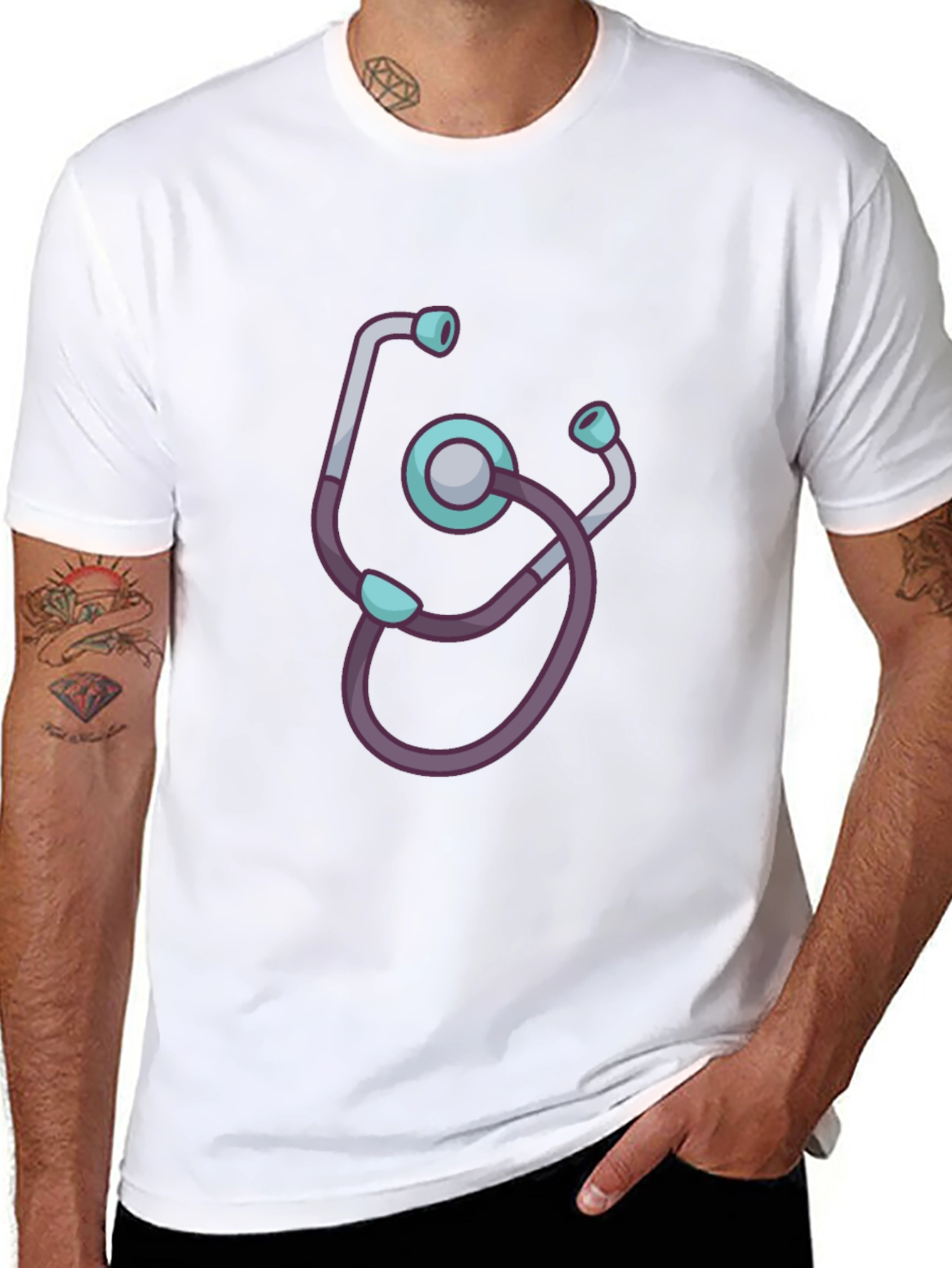 Black Stethoscope Graphic Tee - Medical Theme Shirt view 8