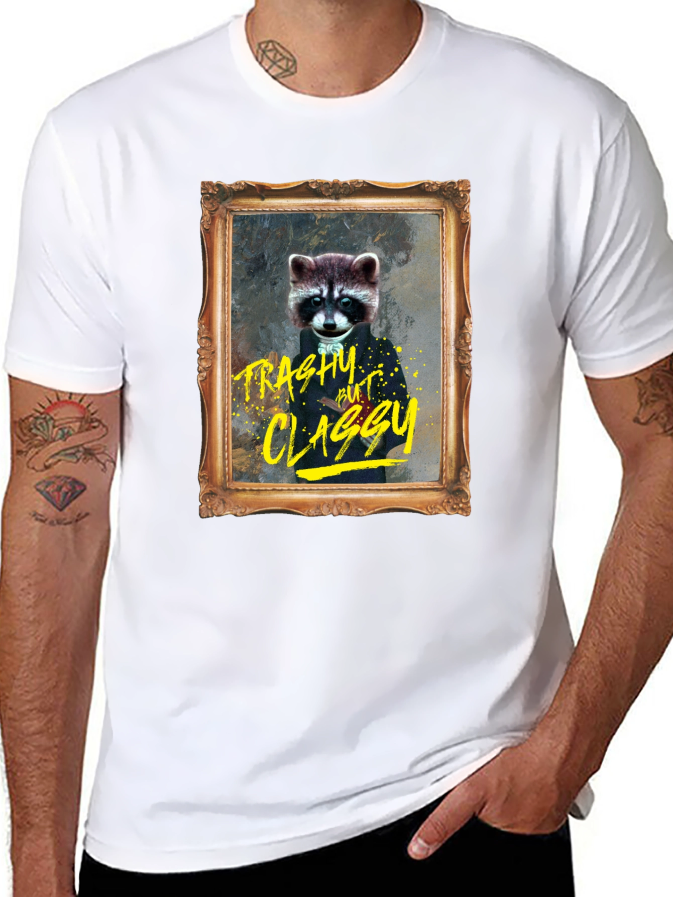 Black Trashy But Classy Raccoon T-Shirt - Funny Novelty Tee view 8