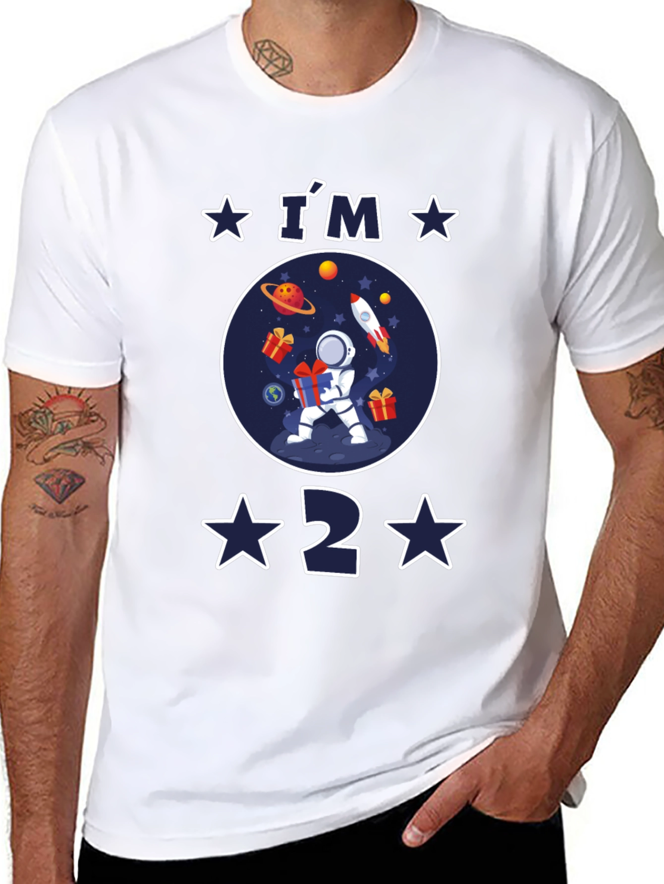 Black I'm 2 Birthday Space Astronaut T-Shirt view 8