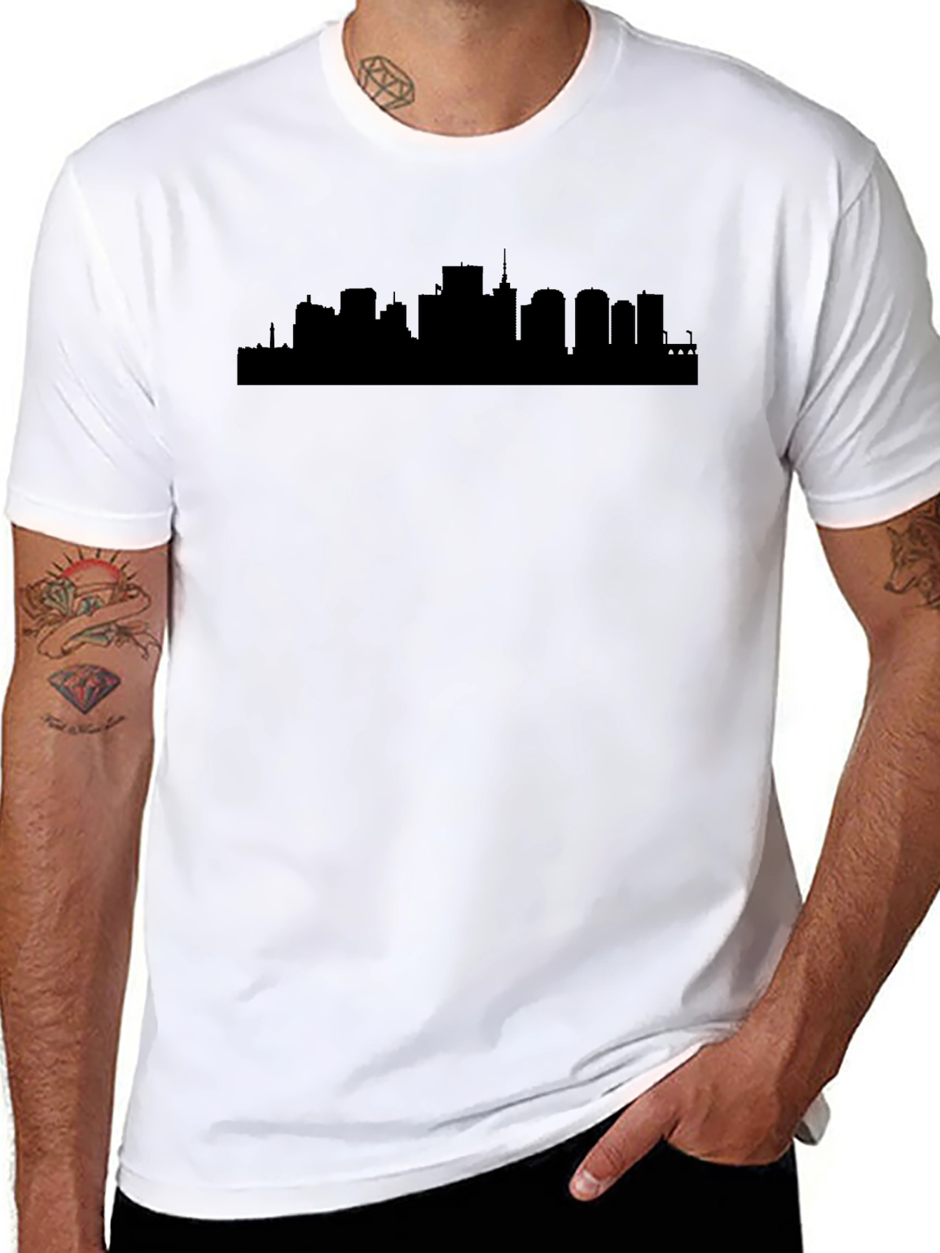 Black Cityscape Silhouette Graphic T-Shirt view 8