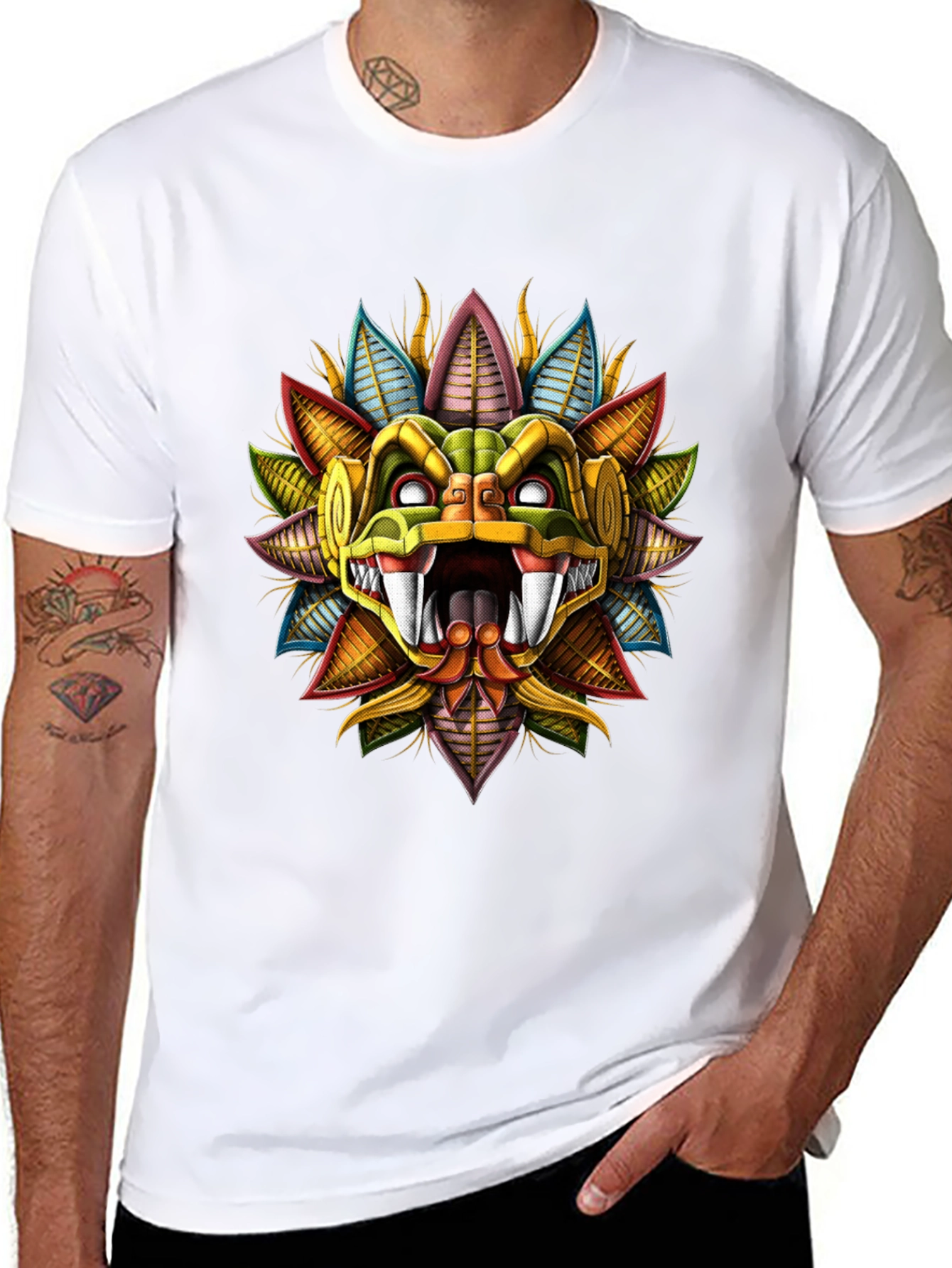 Black Aztec Serpent God T-Shirt - Bold Graphic Tee view 8