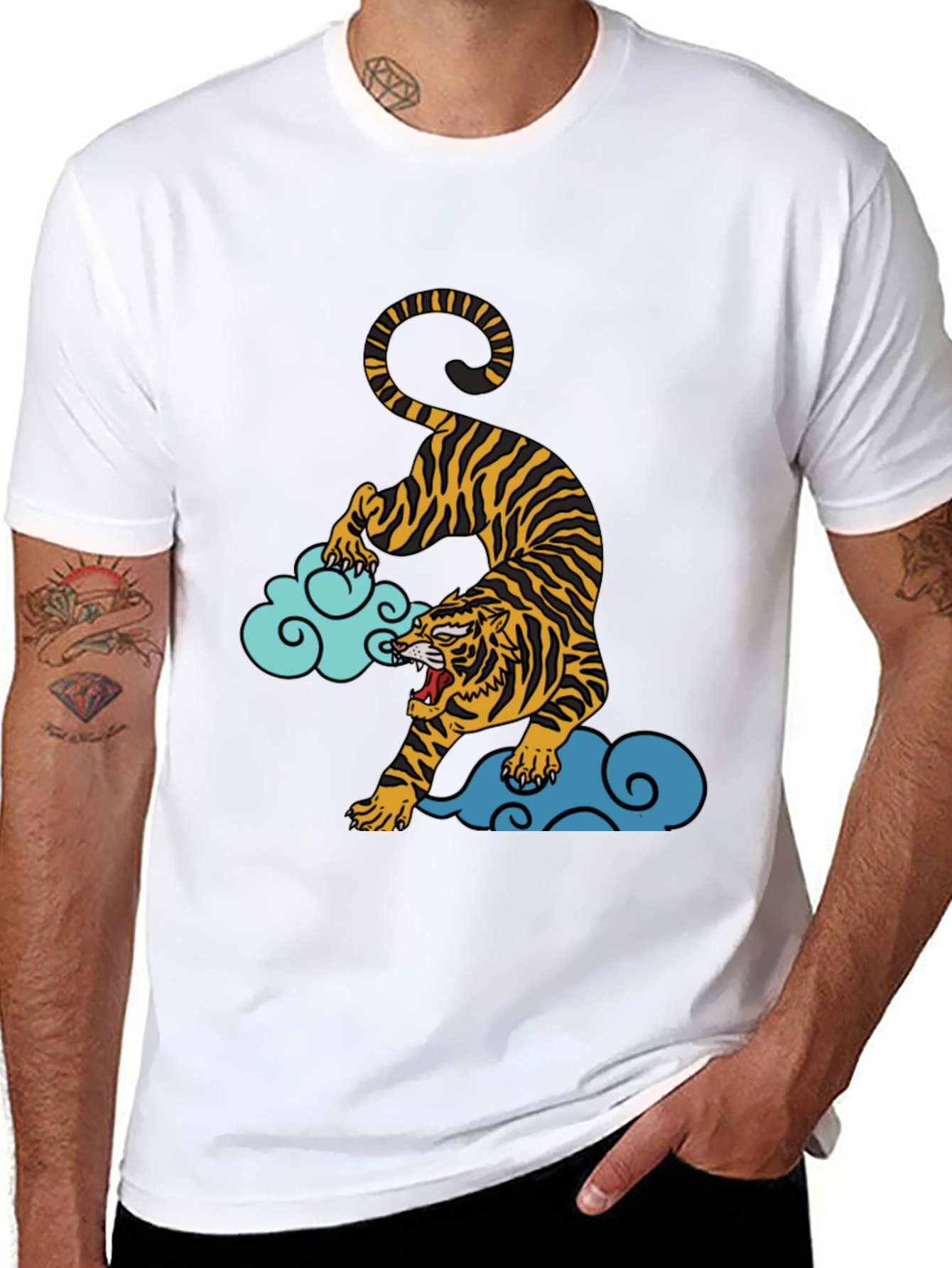 Black Tiger on Clouds Graphic Tee - Black view 8