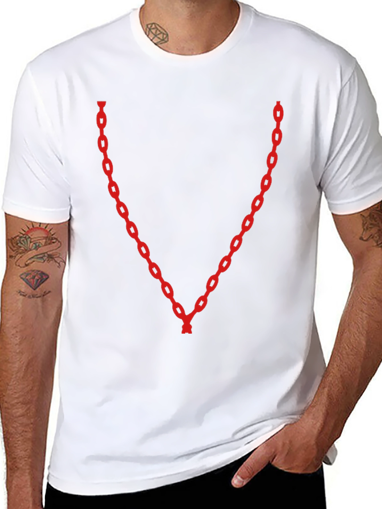 Black Red Chain V-Neck Black T-Shirt view 8