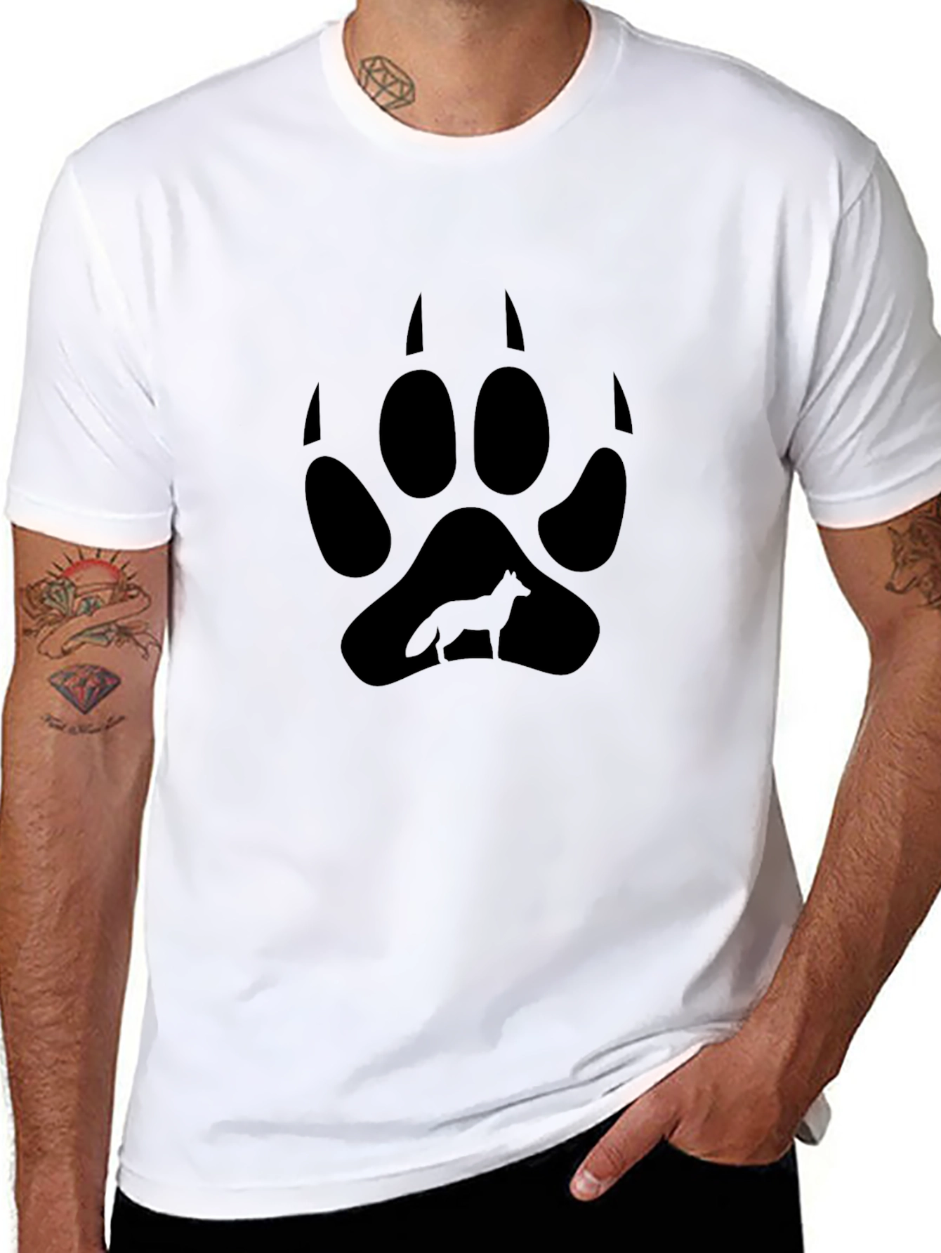 Black Wolf Paw Print T-Shirt - Black view 8