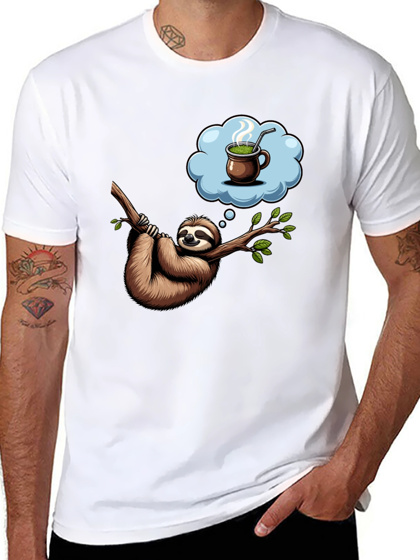 Black Sloth Tea Time T-Shirt - Relaxed Fit, Unique Design view 8