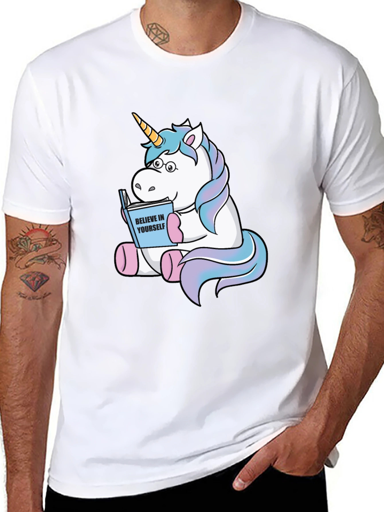 Black Unicorn Reading Book Graphic T-Shirt view 8