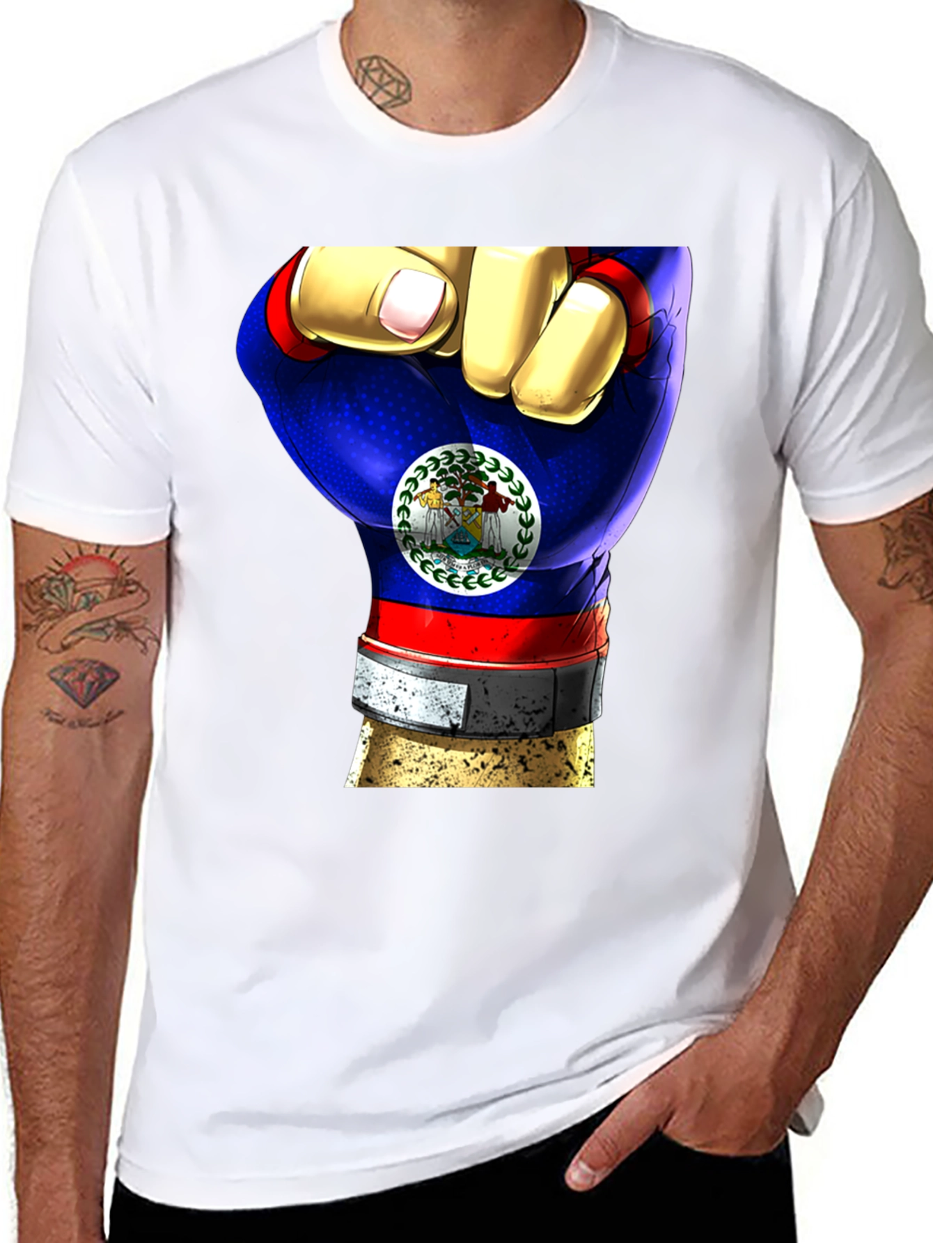 Black Belize Flag Fist T-Shirt view 8
