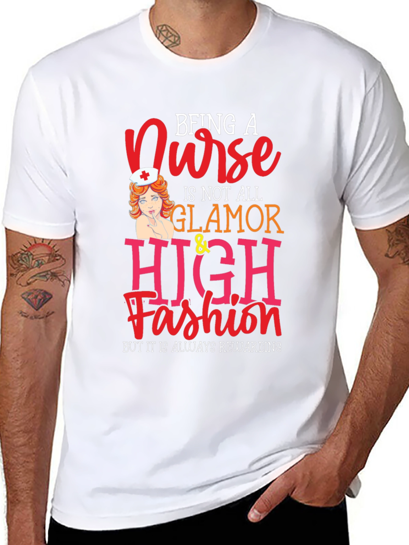 Black Nurse Glamour T-Shirt - Rewarding Profession Tee view 8