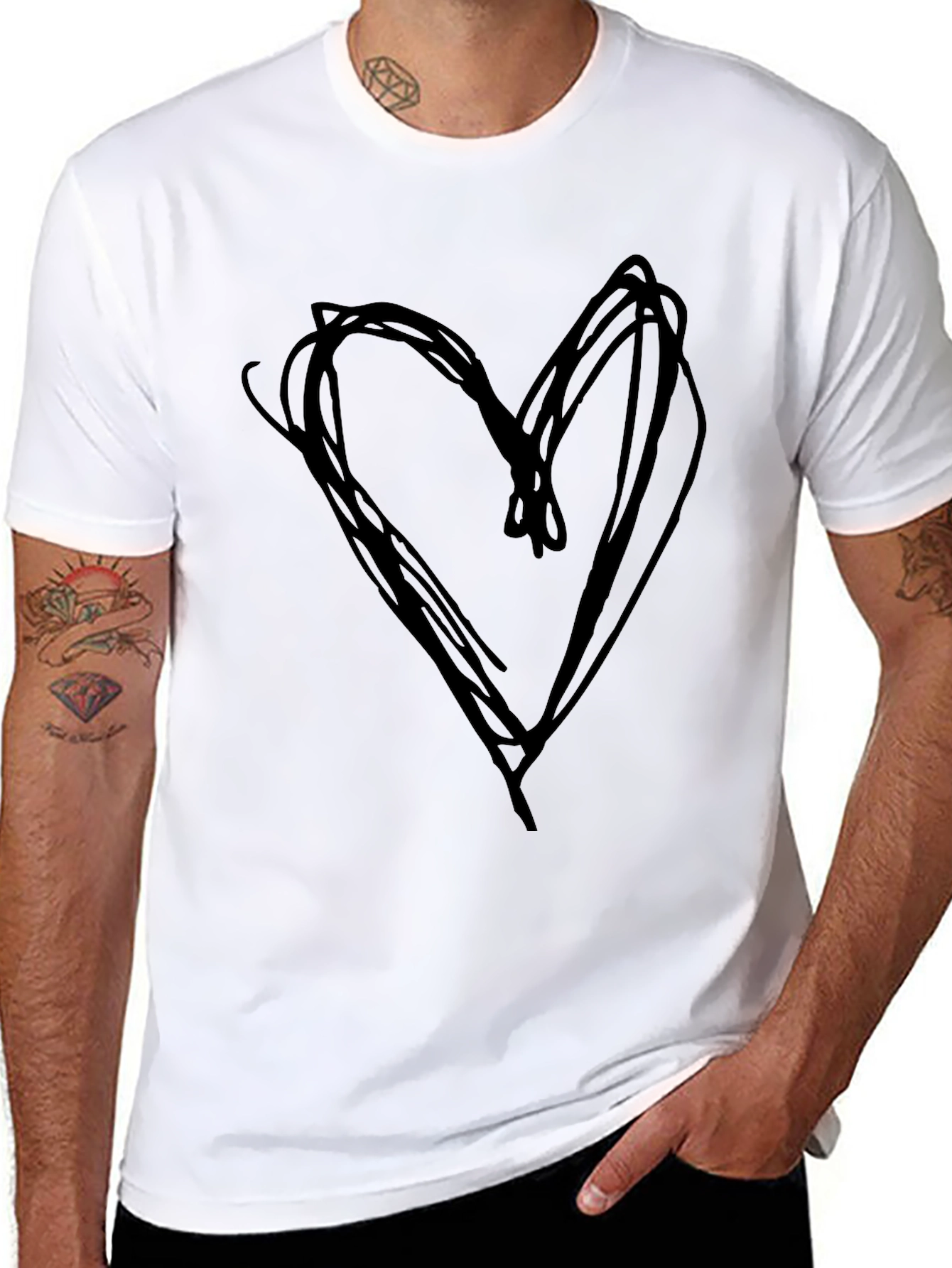Black Heart Scribble Tee - Black Cotton Casual Shirt view 8
