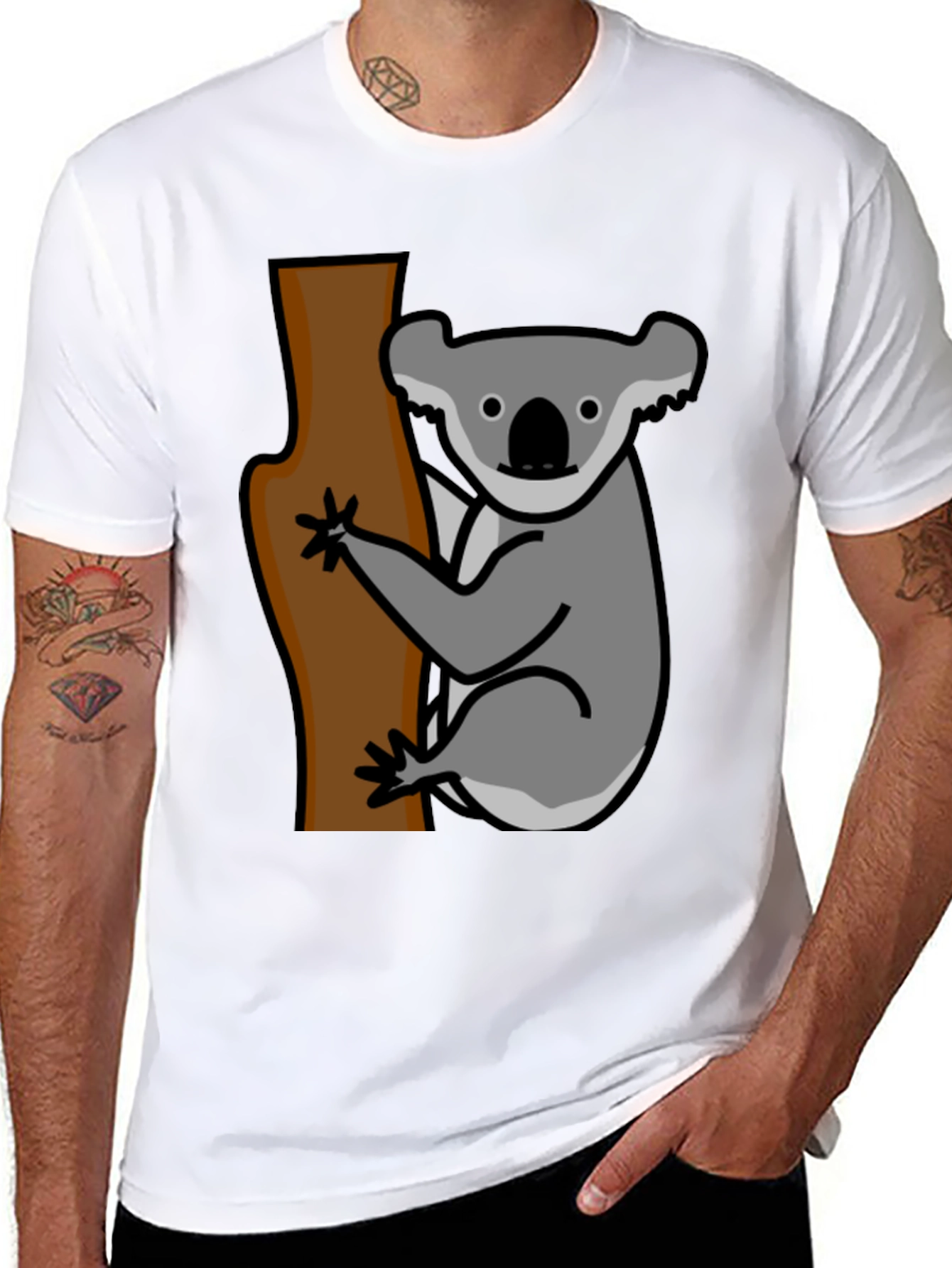 Black Koala Bear Tree T-Shirt - Casual Graphic Tee view 8