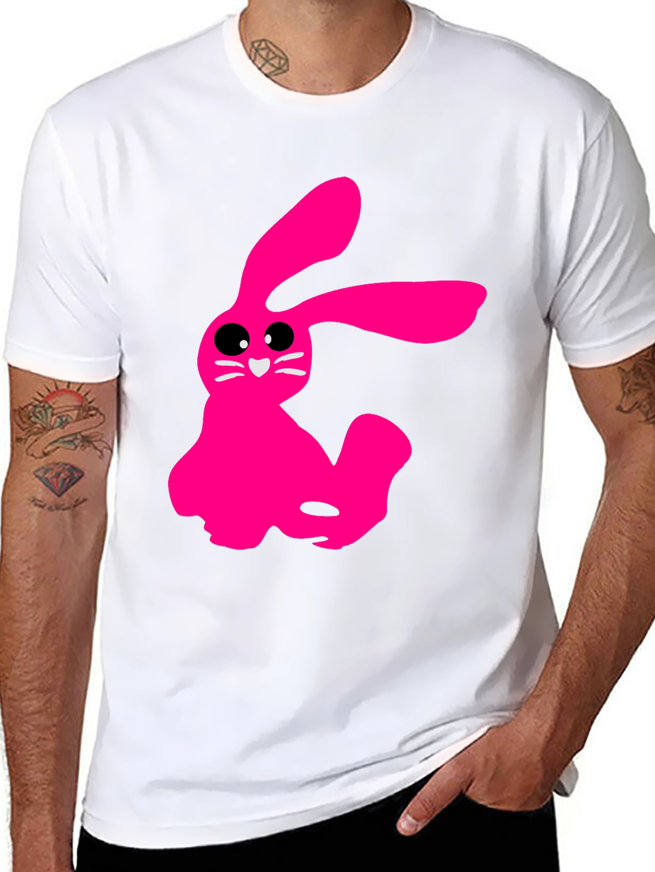 Black Pink Bunny Graphic Tee - Soft Cotton Black T-Shirt view 8