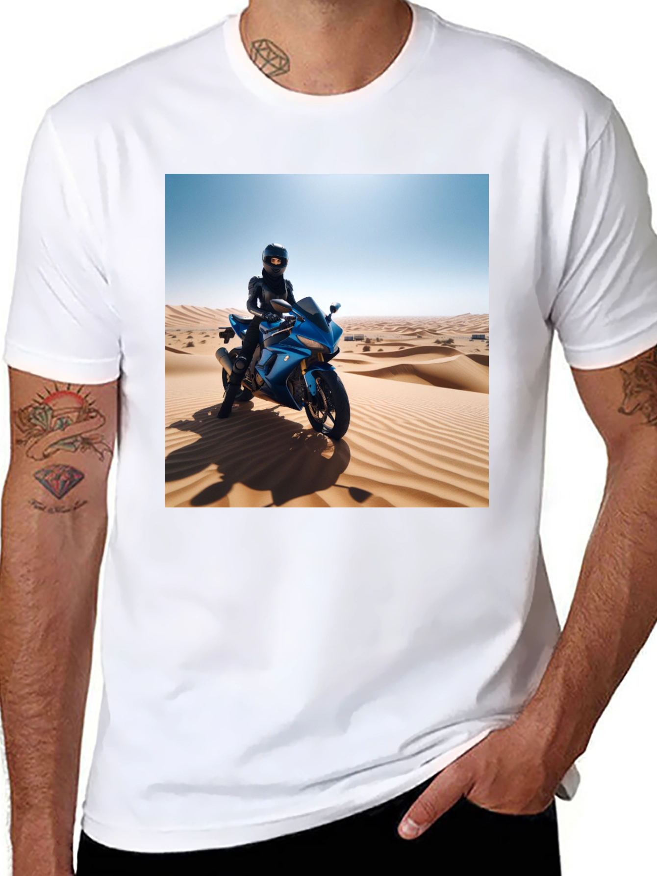 Black Motorcycle Desert Rider Graphic Tee - Unisex Black T-Shirt view 8