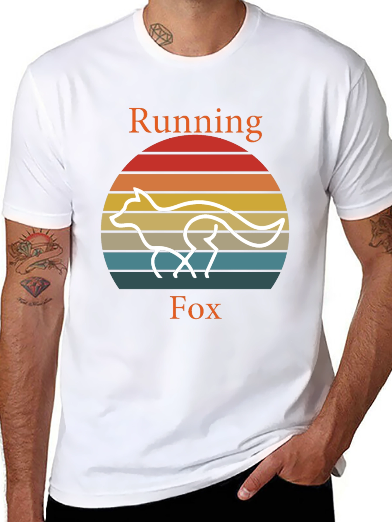 Black Running Fox T-Shirt Retro Style Tee view 8