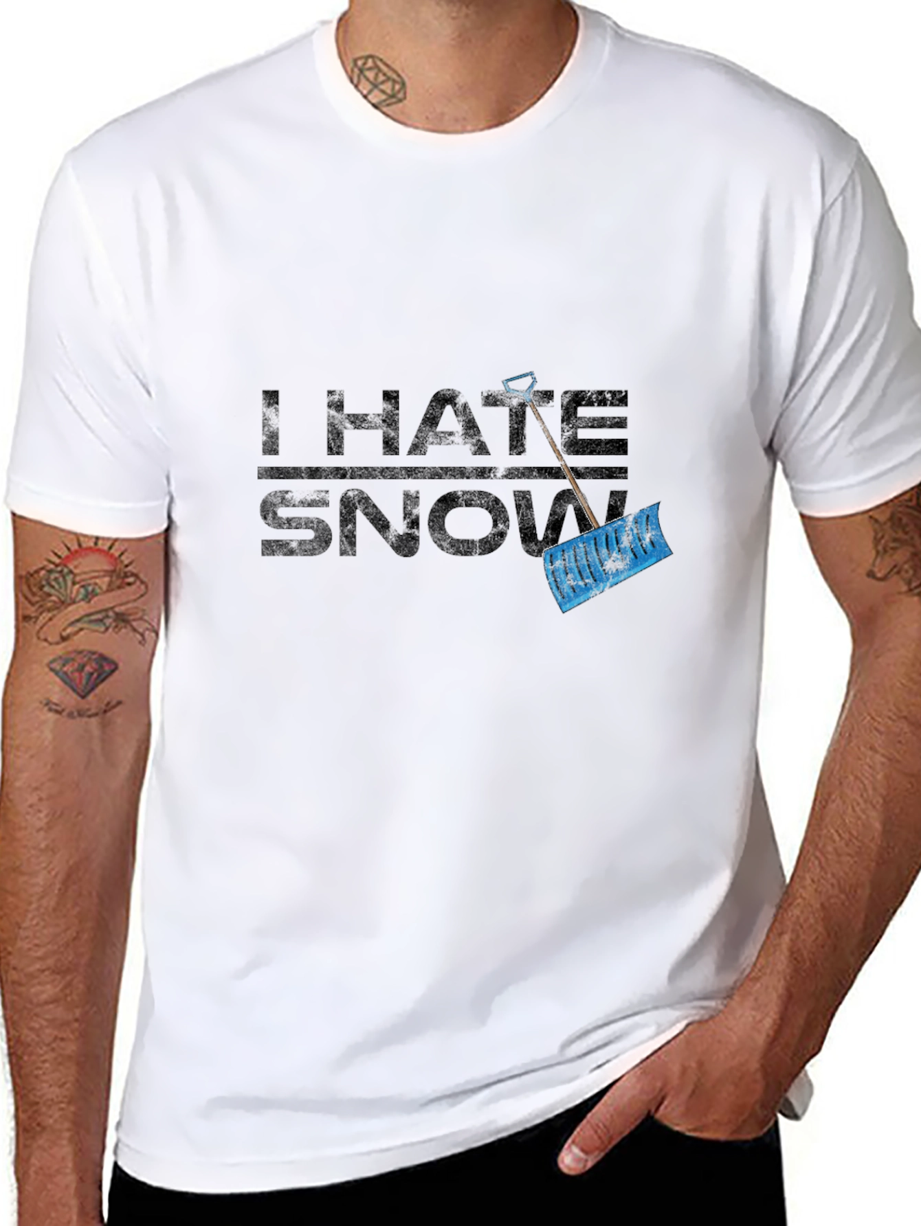 Black I Hate Snow Graphic Tee - Black Cotton Winter Shovel Shirt view 8