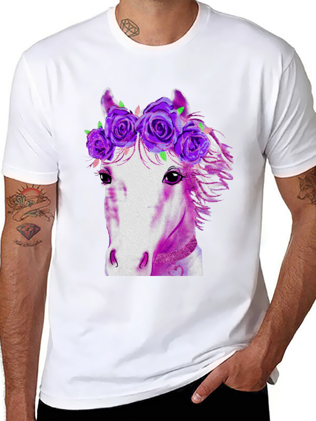Black Floral Crown Horse Graphic T-Shirt view 8